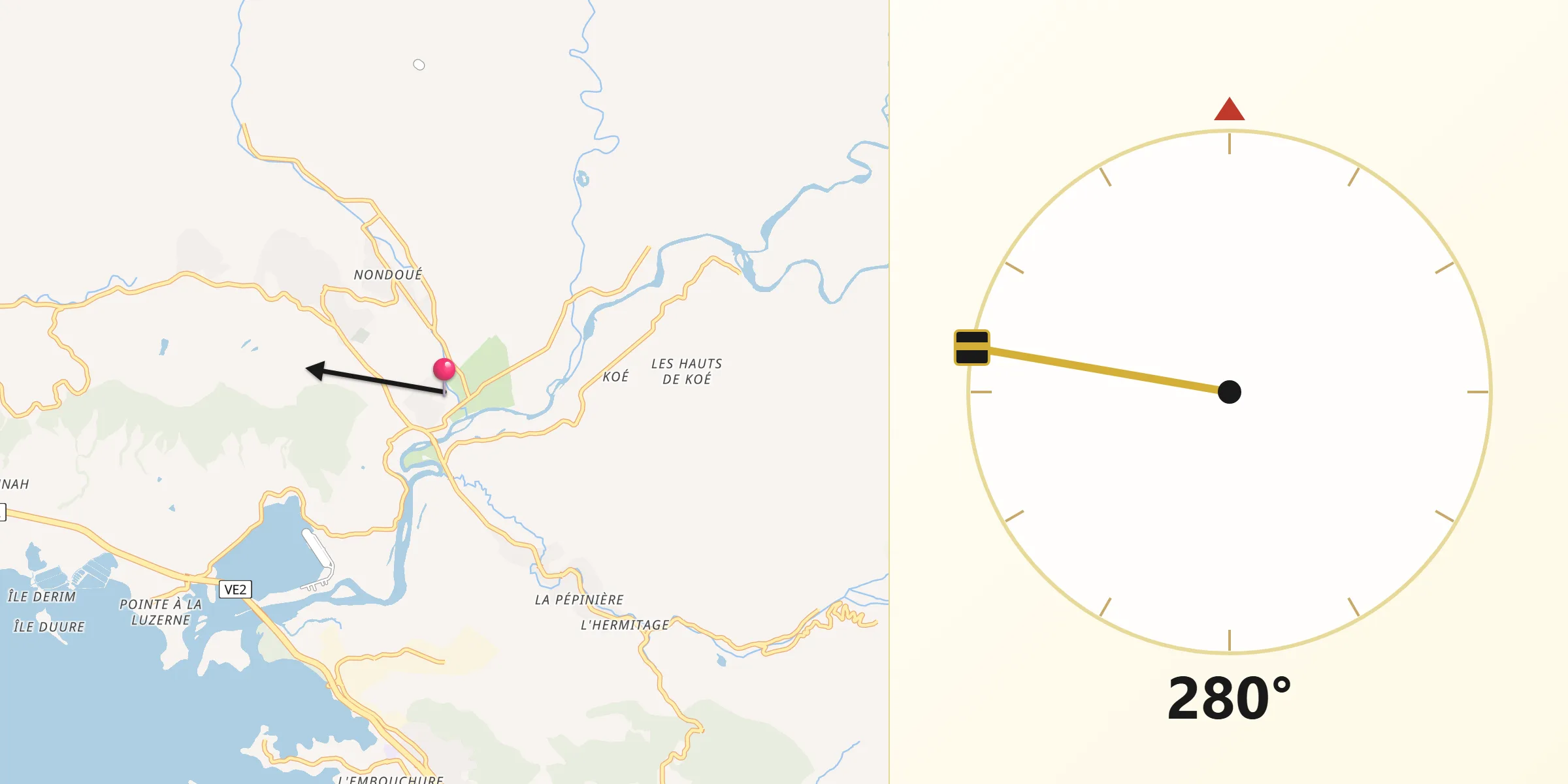 Direction vers la Qibla depuis Dumbéa