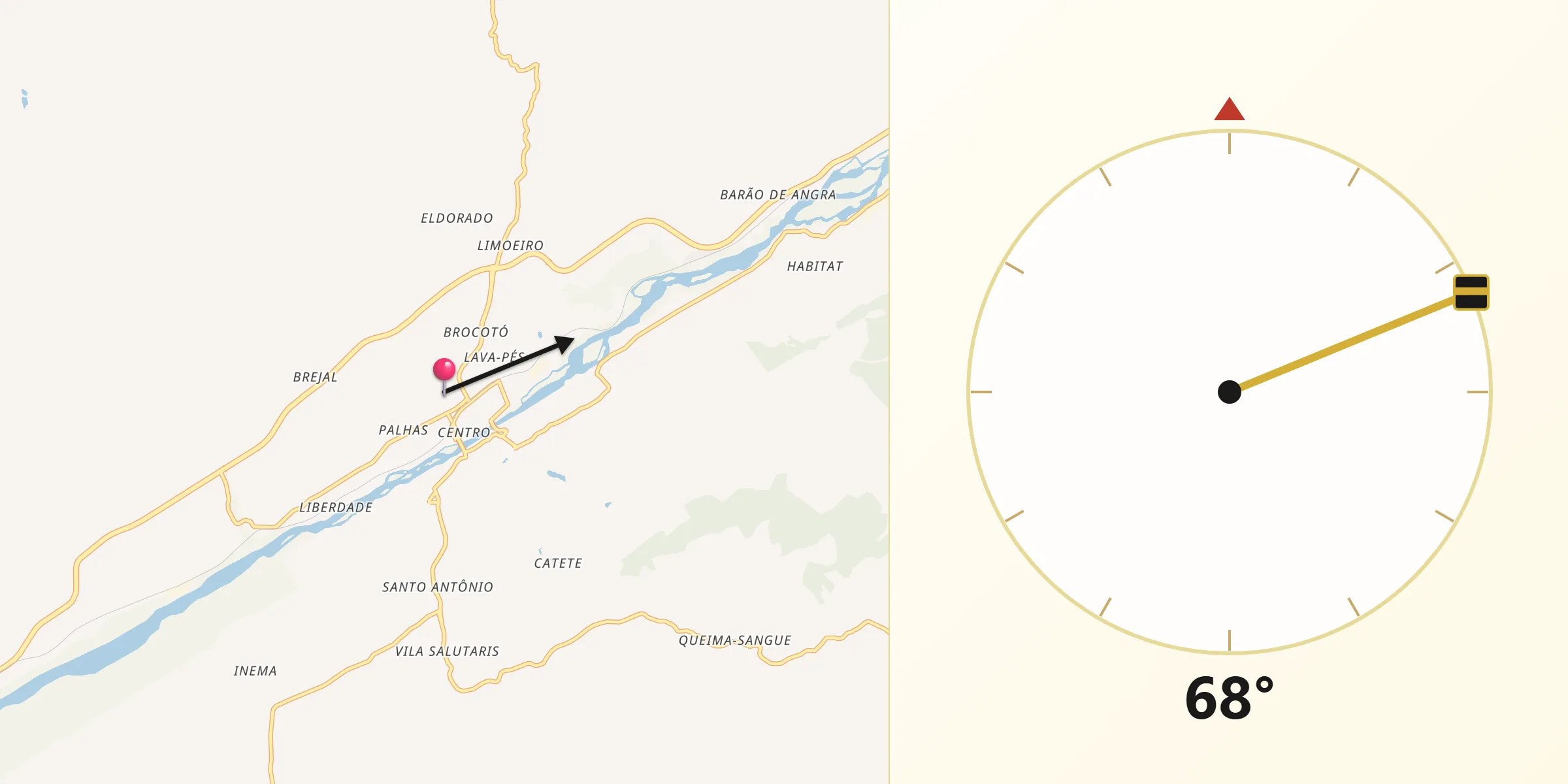 Direção da Qibla a partir de Paraíba do Sul