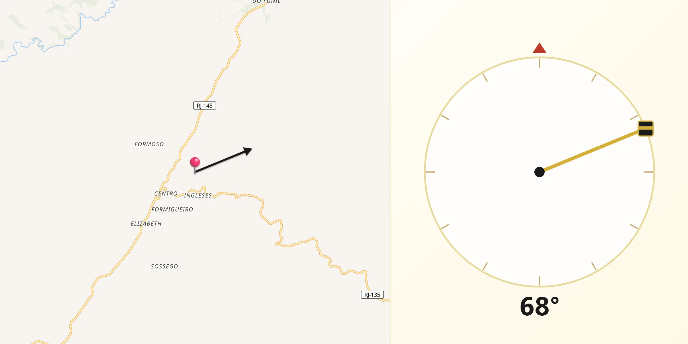 Direção da Qibla a partir de Rio das Flores