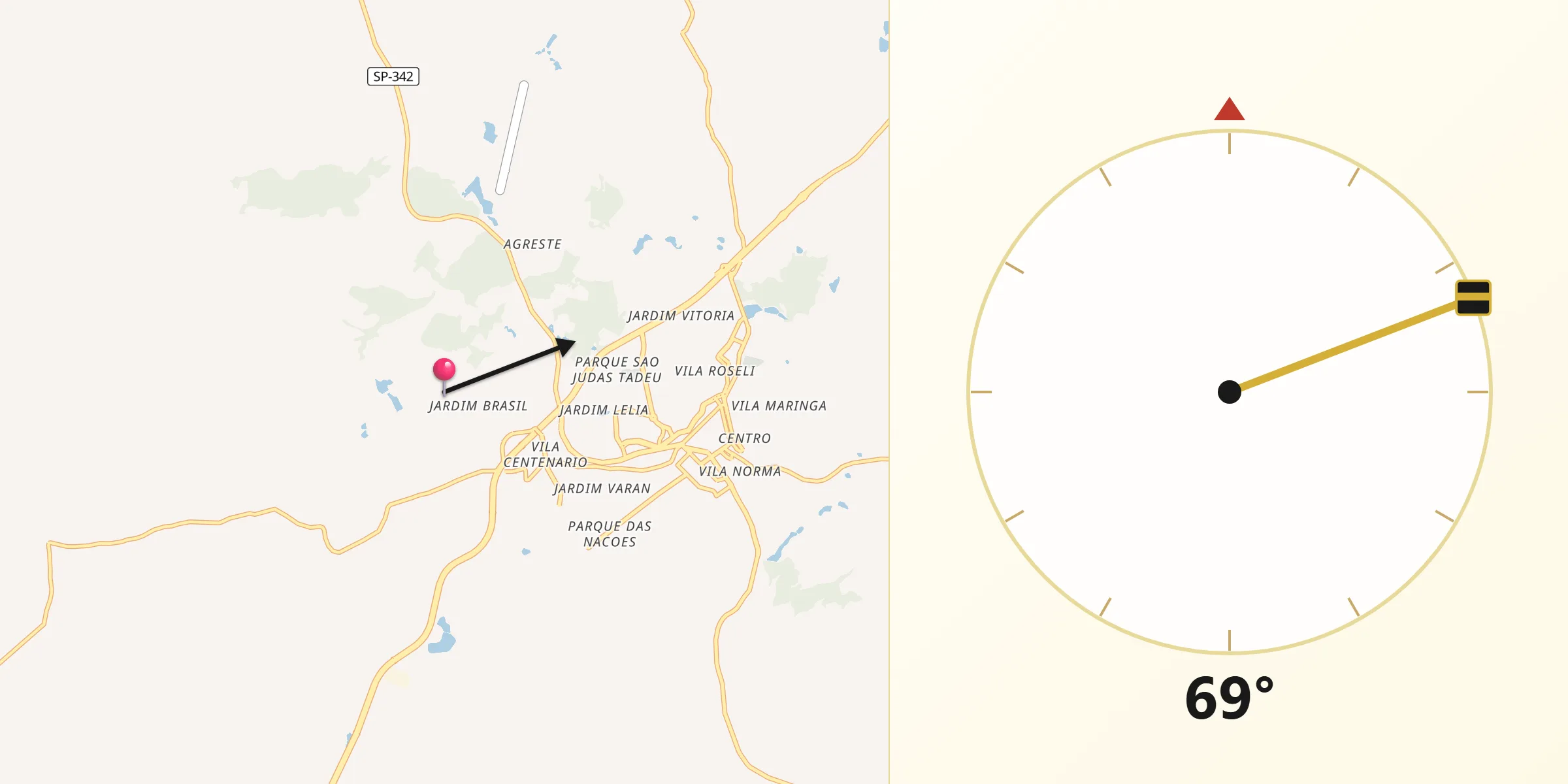 Direção da Qibla a partir de Espírito Santo do Pinhal