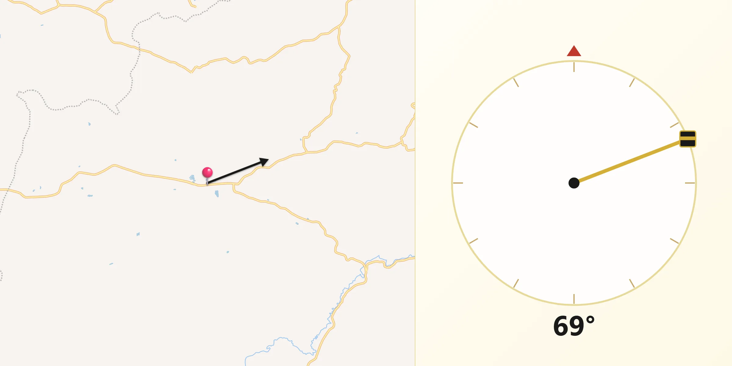 Direção da Qibla a partir de Albertina