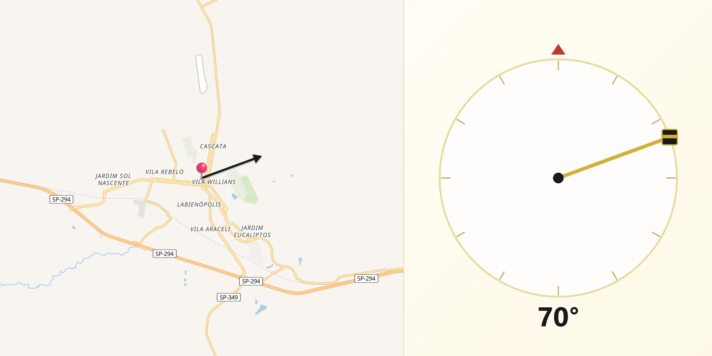 Direção da Qibla a partir de Garça