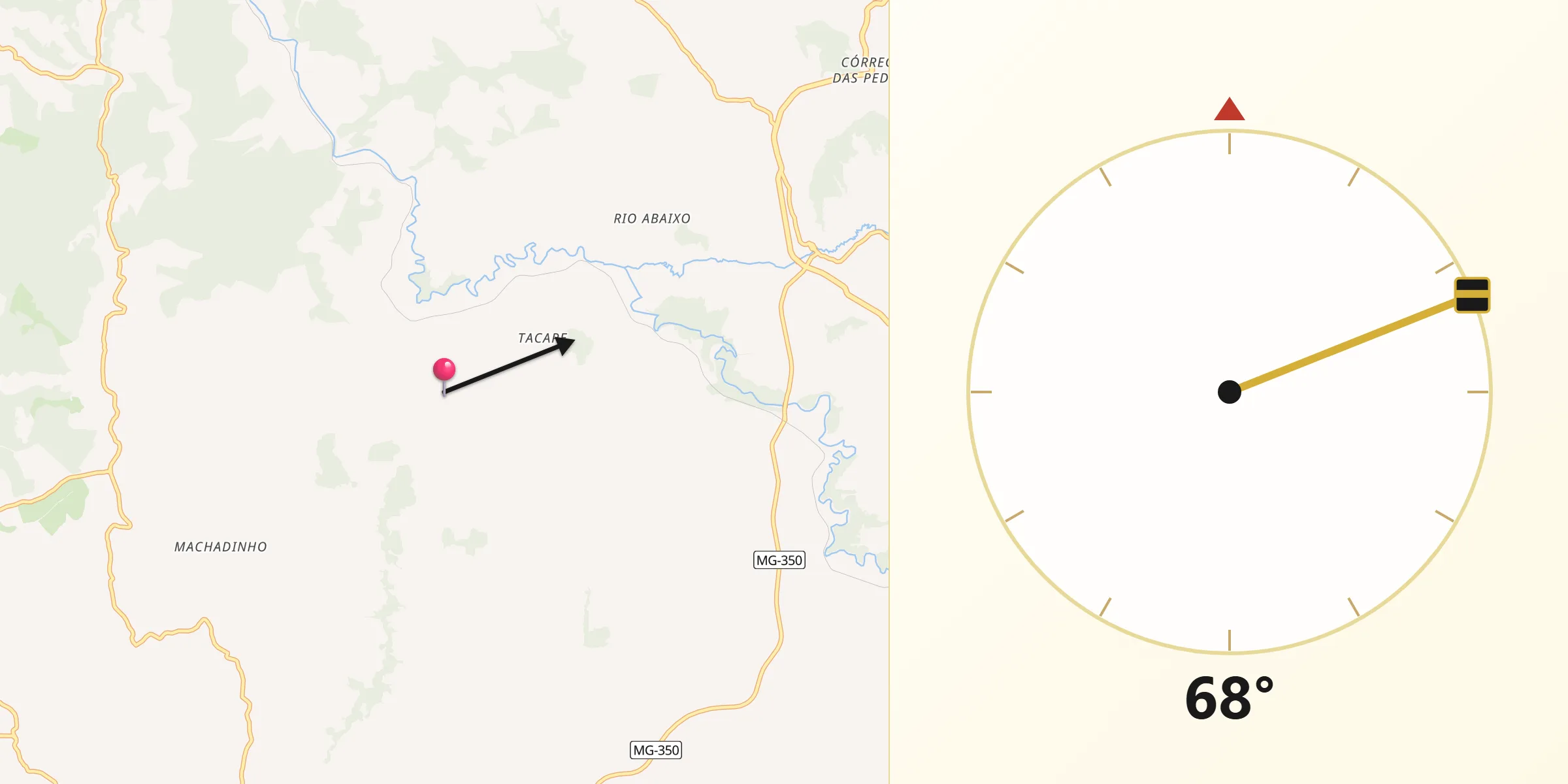 Direção da Qibla a partir de São Sebastião do Rio Verde