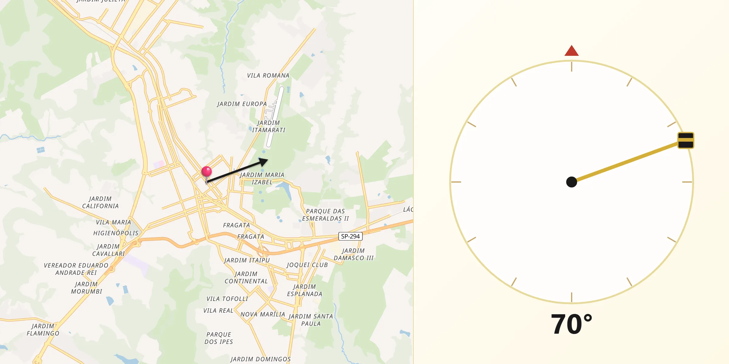 Direzione della Qibla da Marília
