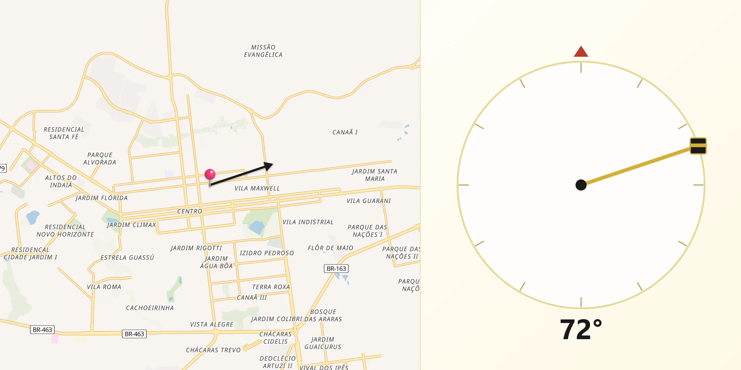 Direção da Qibla a partir de Dourados