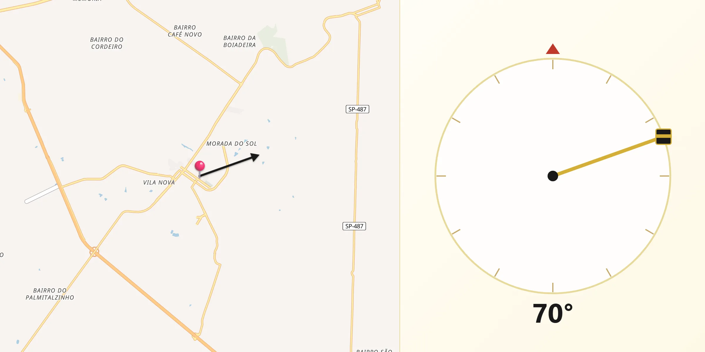 Direção da Qibla a partir de Regente Feijó