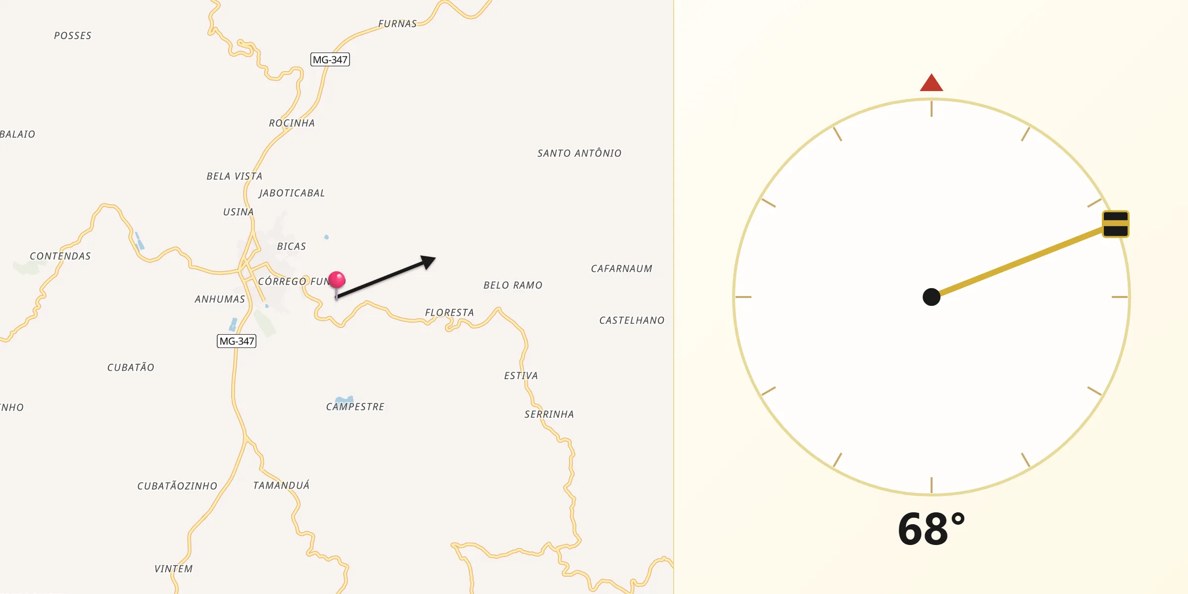 Direção da Qibla a partir de Pedralva