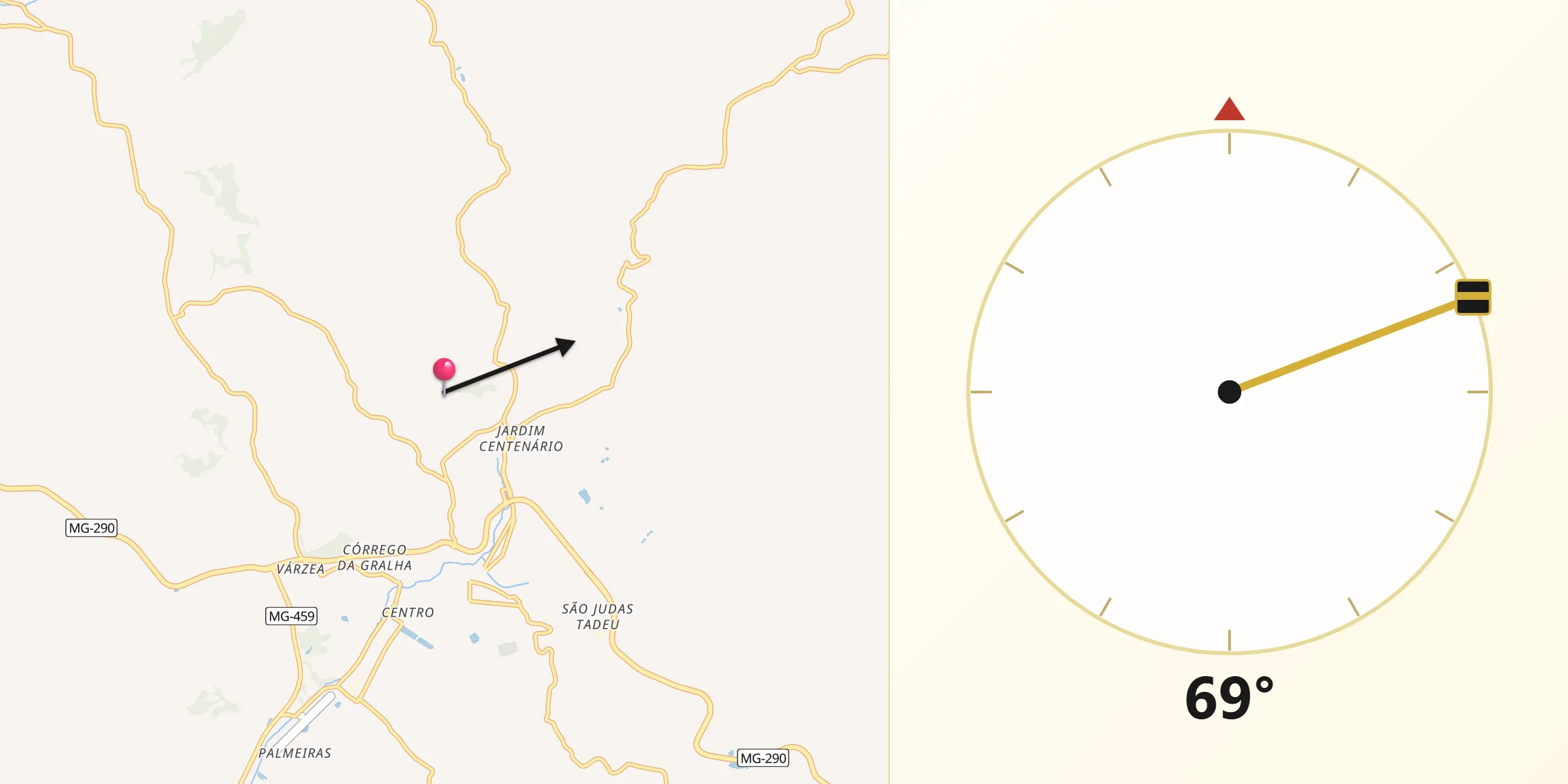 Direção da Qibla a partir de Ouro Fino