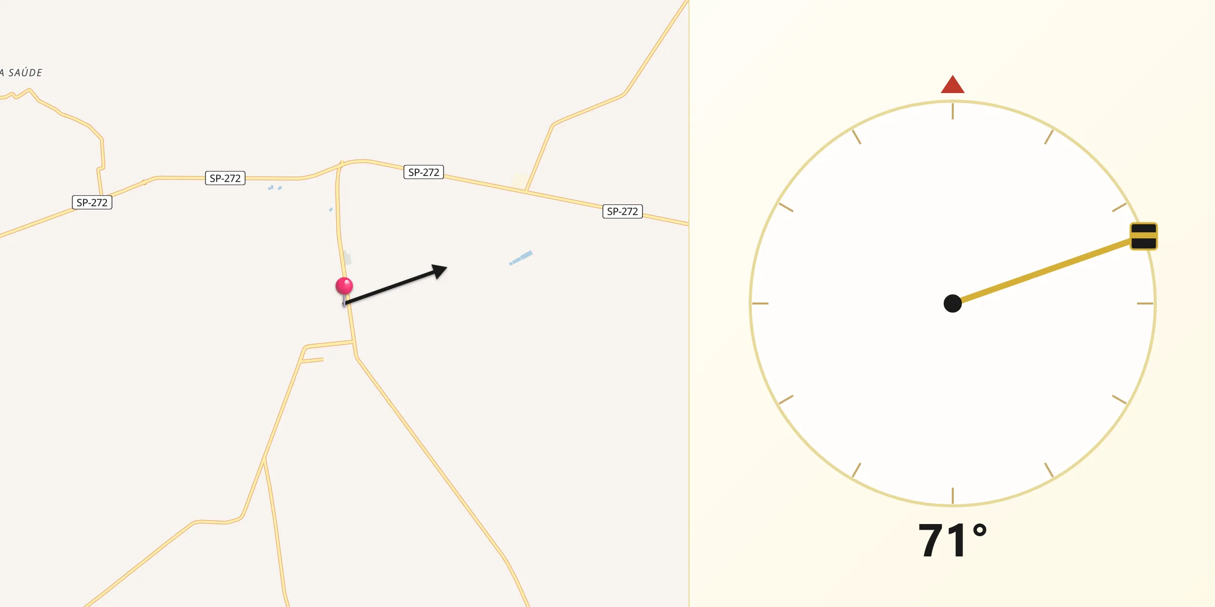 Direção da Qibla a partir de Mirante do Paranapanema