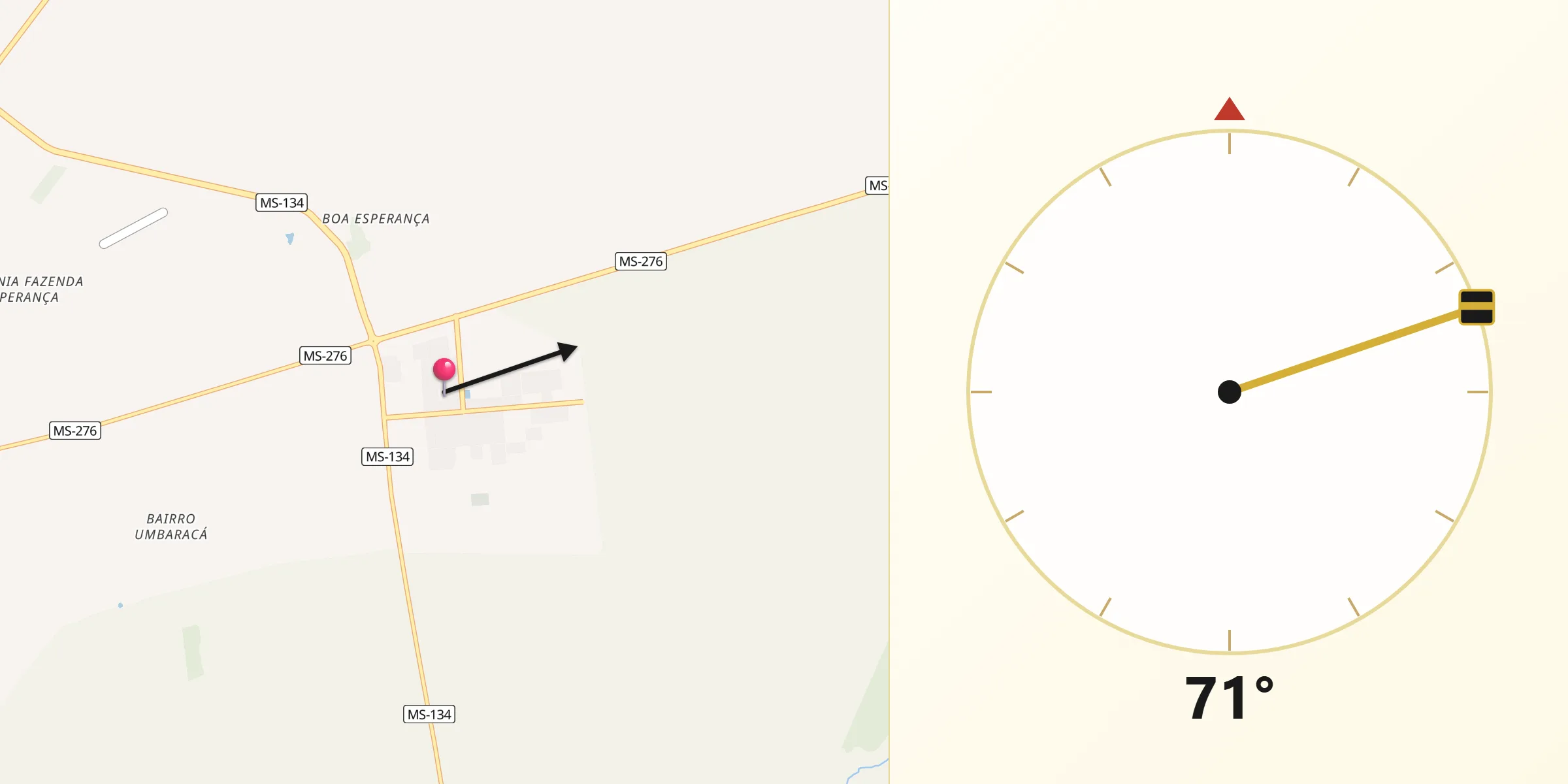 Direção da Qibla a partir de Bataiporã