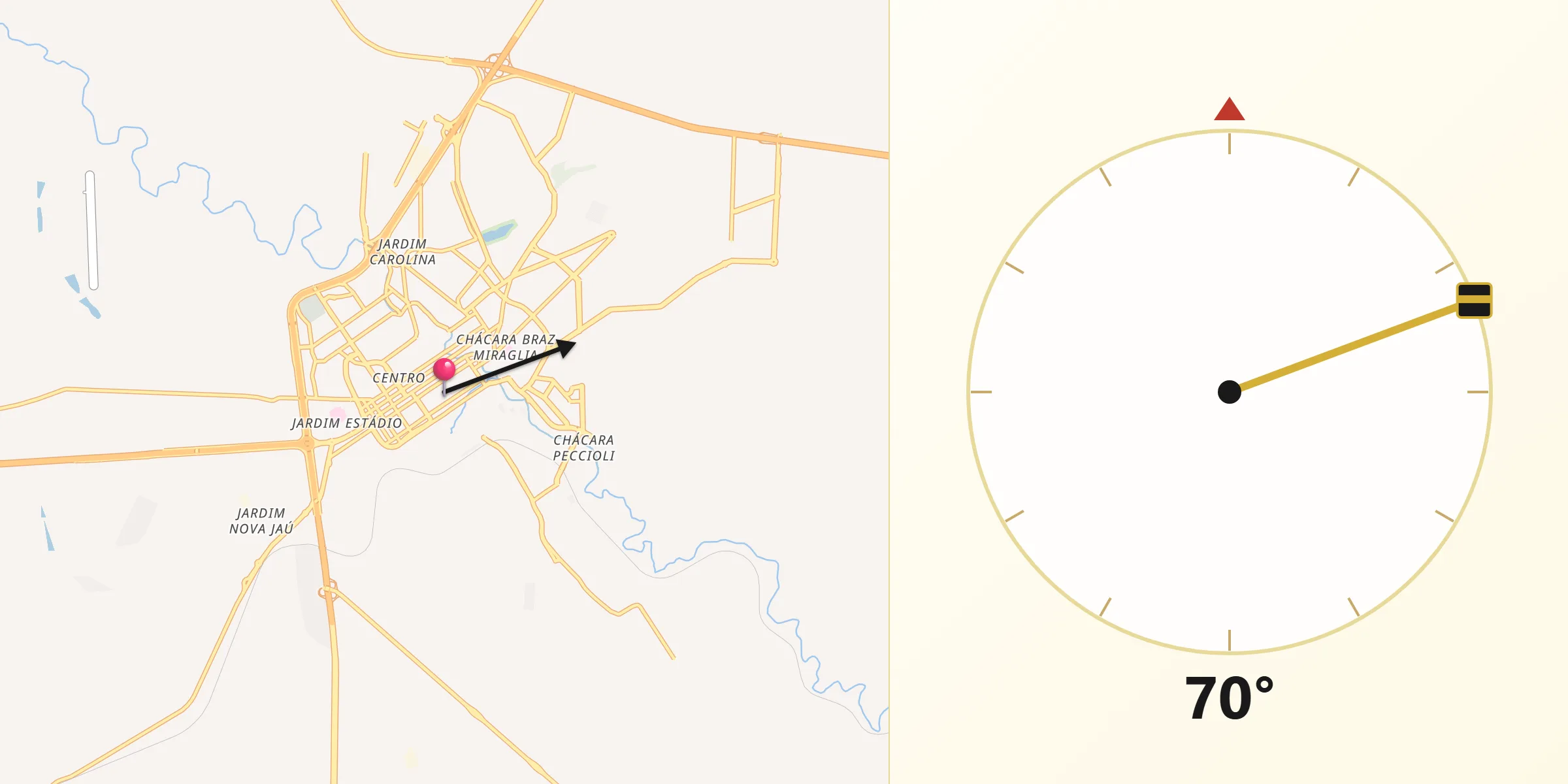 Direção da Qibla a partir de Jaú