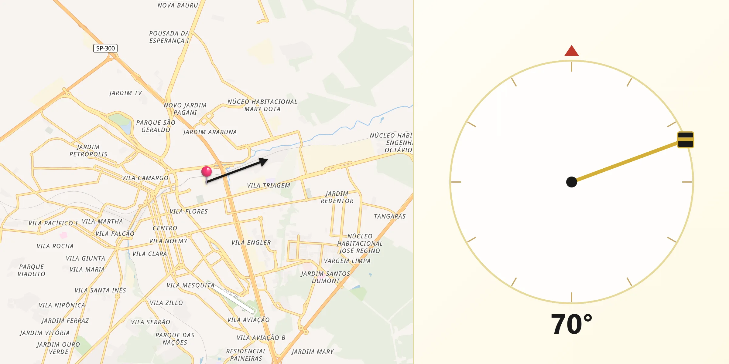 Direção da Qibla a partir de Bauru