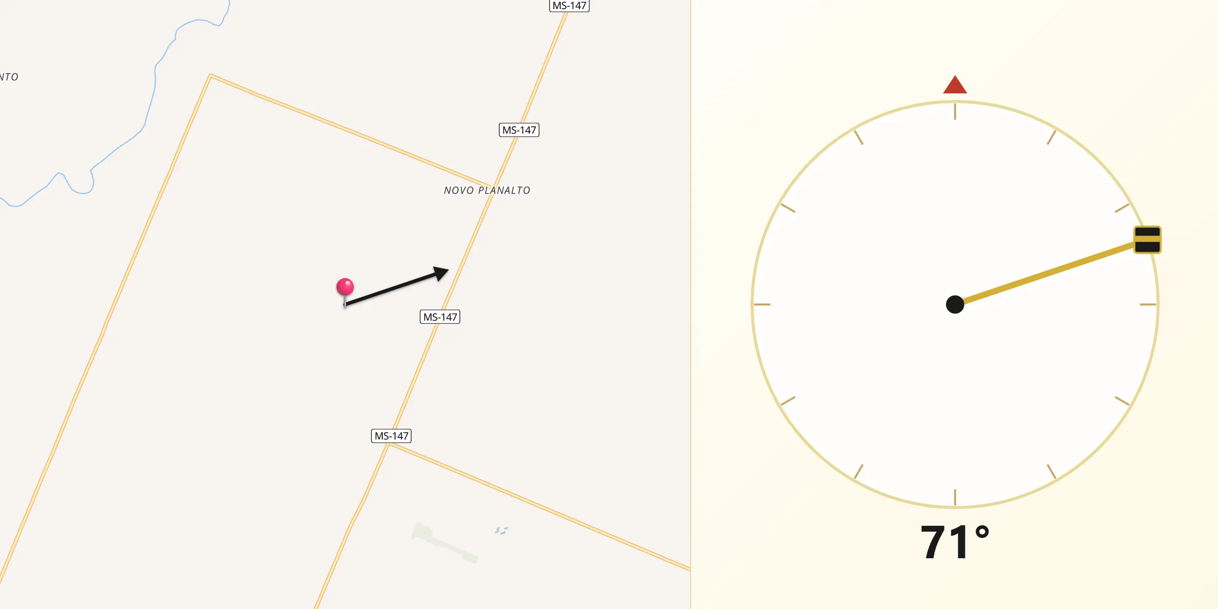 Direção da Qibla a partir de Fátima do Sul