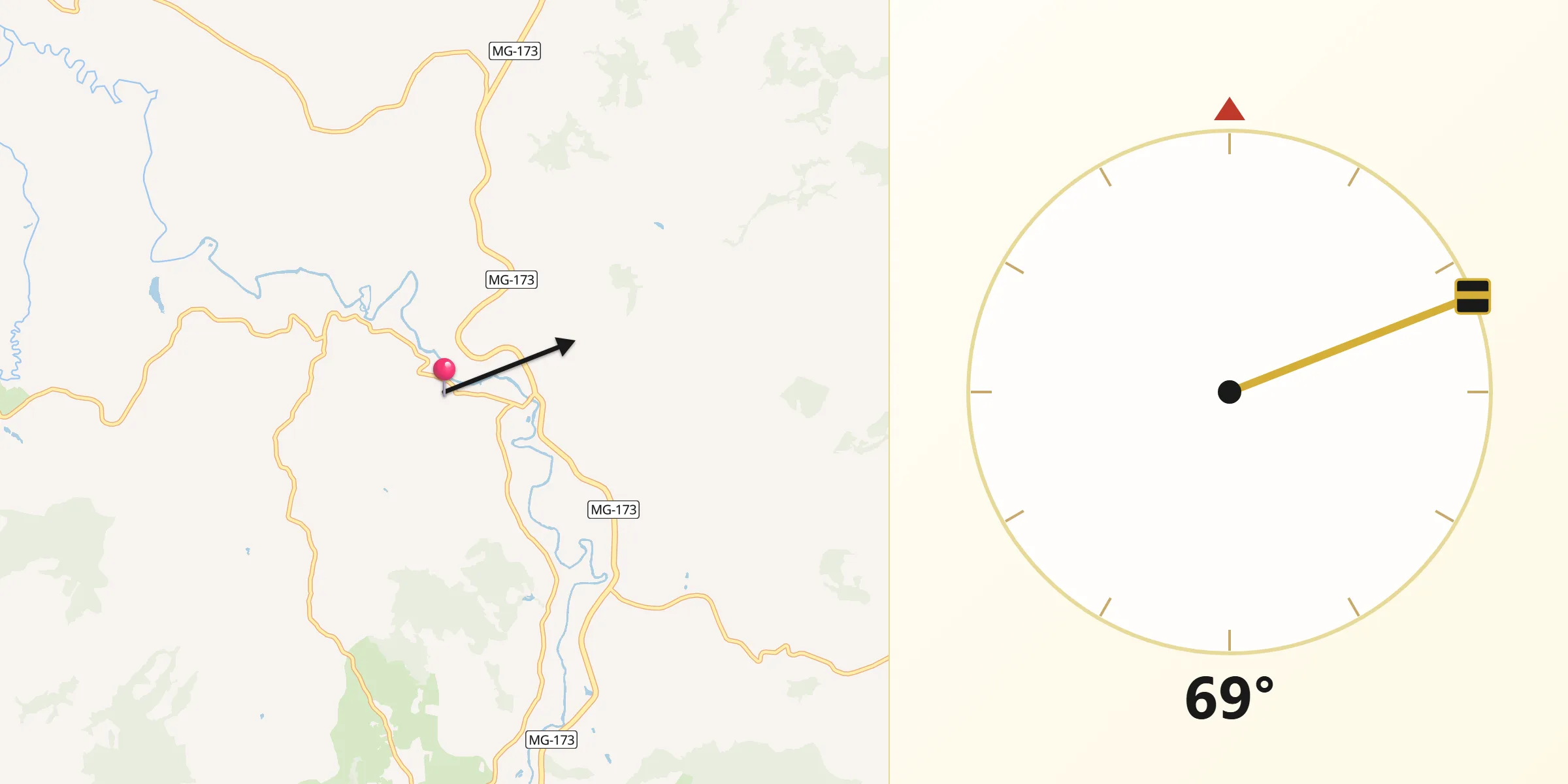 Direção da Qibla a partir de Cachoeira de Minas