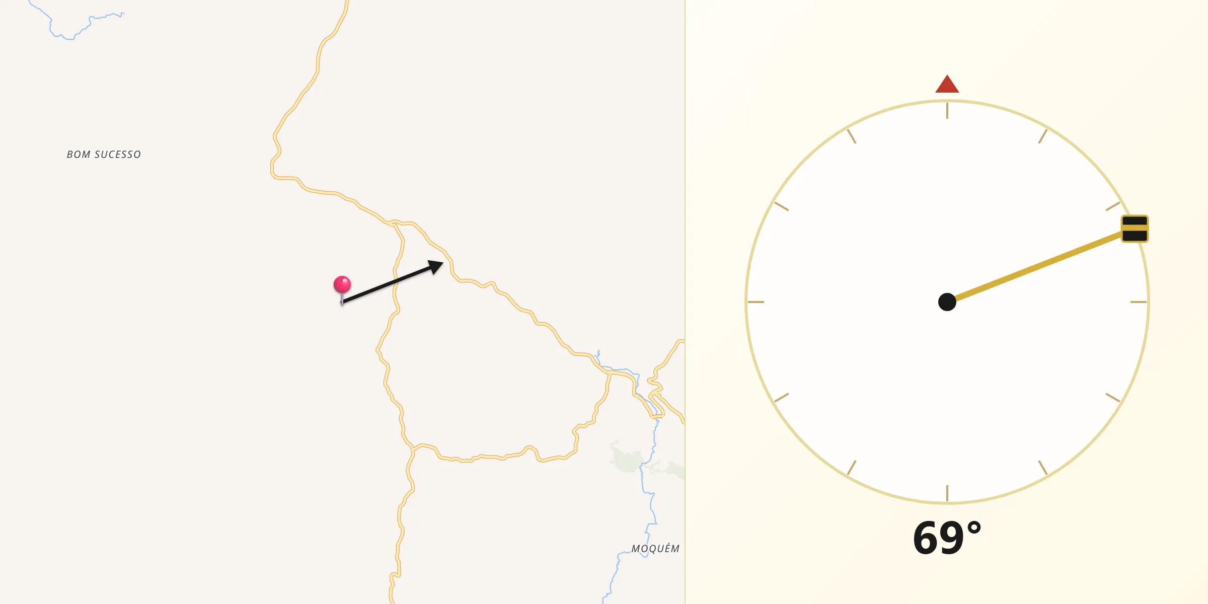Direção da Qibla a partir de Tocos do Moji