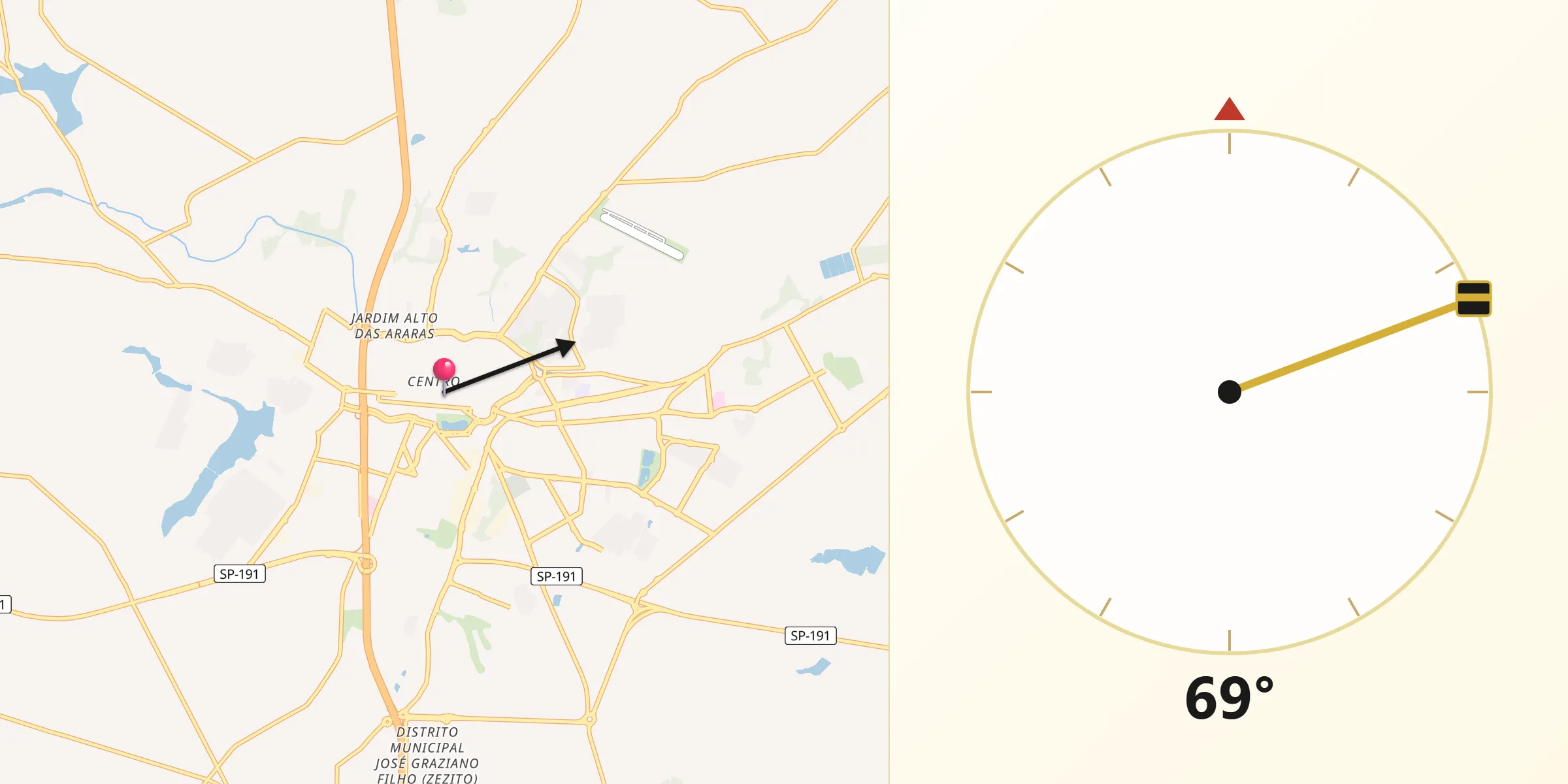 Direção da Qibla a partir de Araras