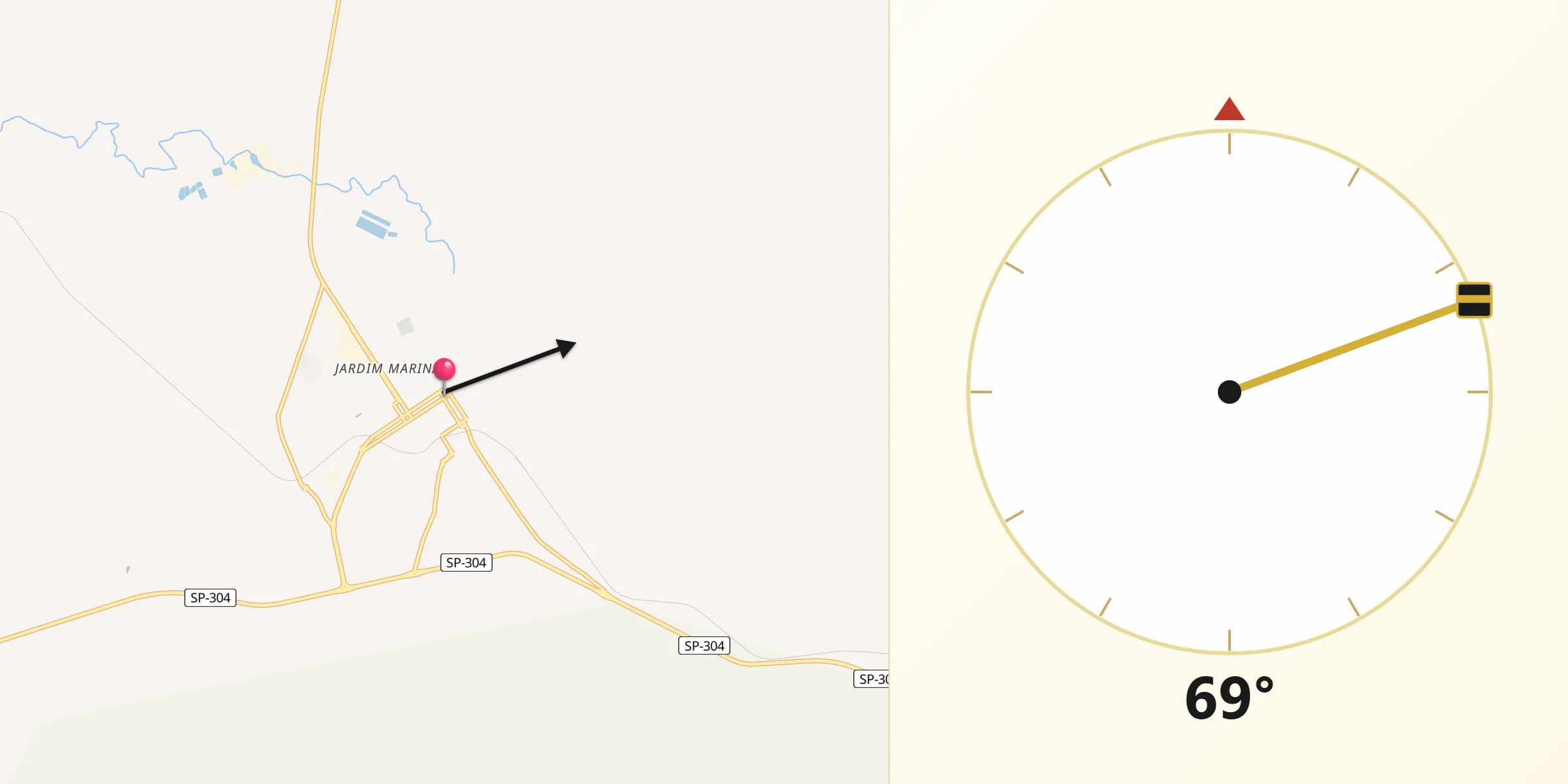 Direção da Qibla a partir de Dois Córregos