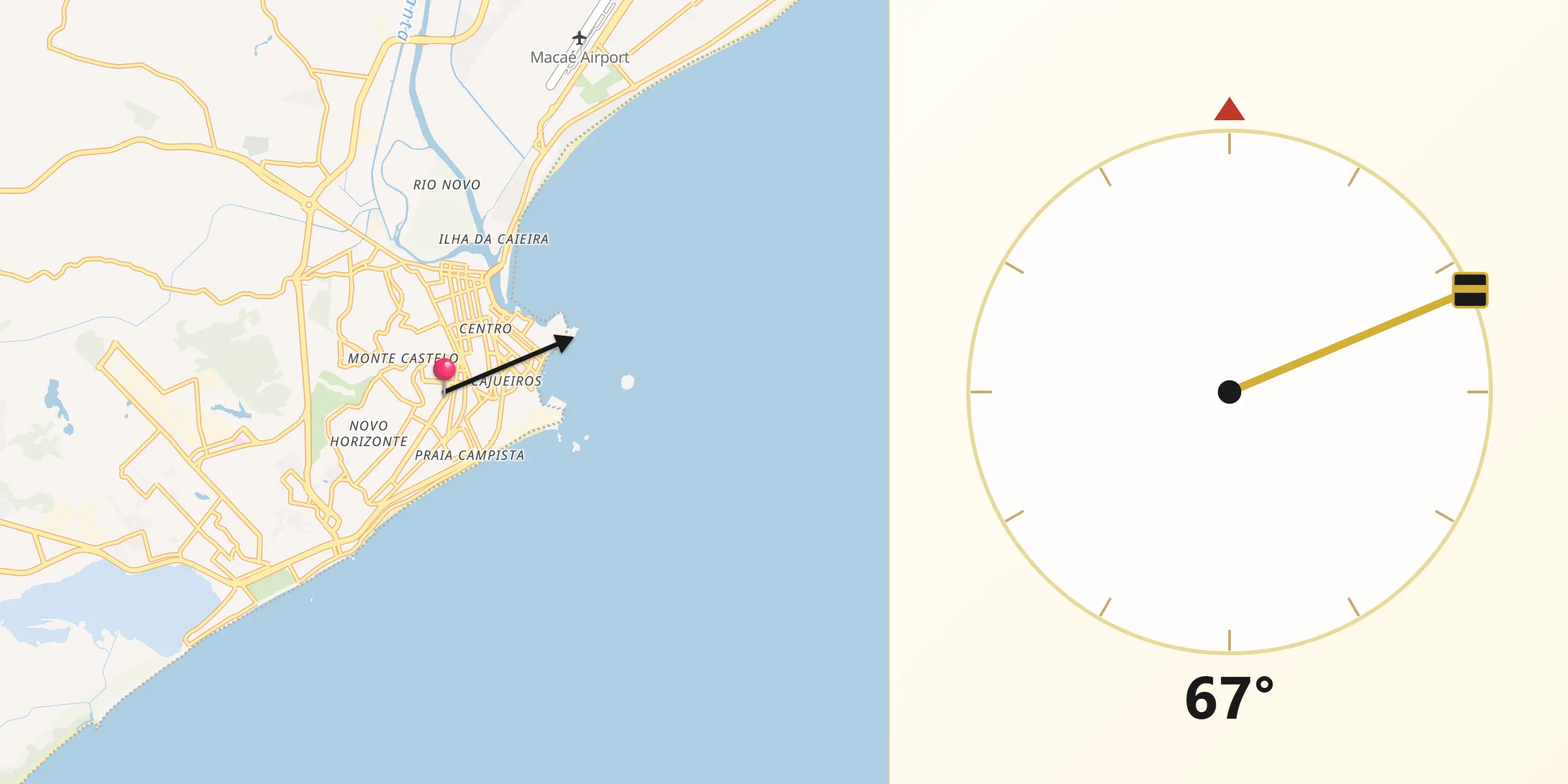 Direção da Qibla a partir de Macaé