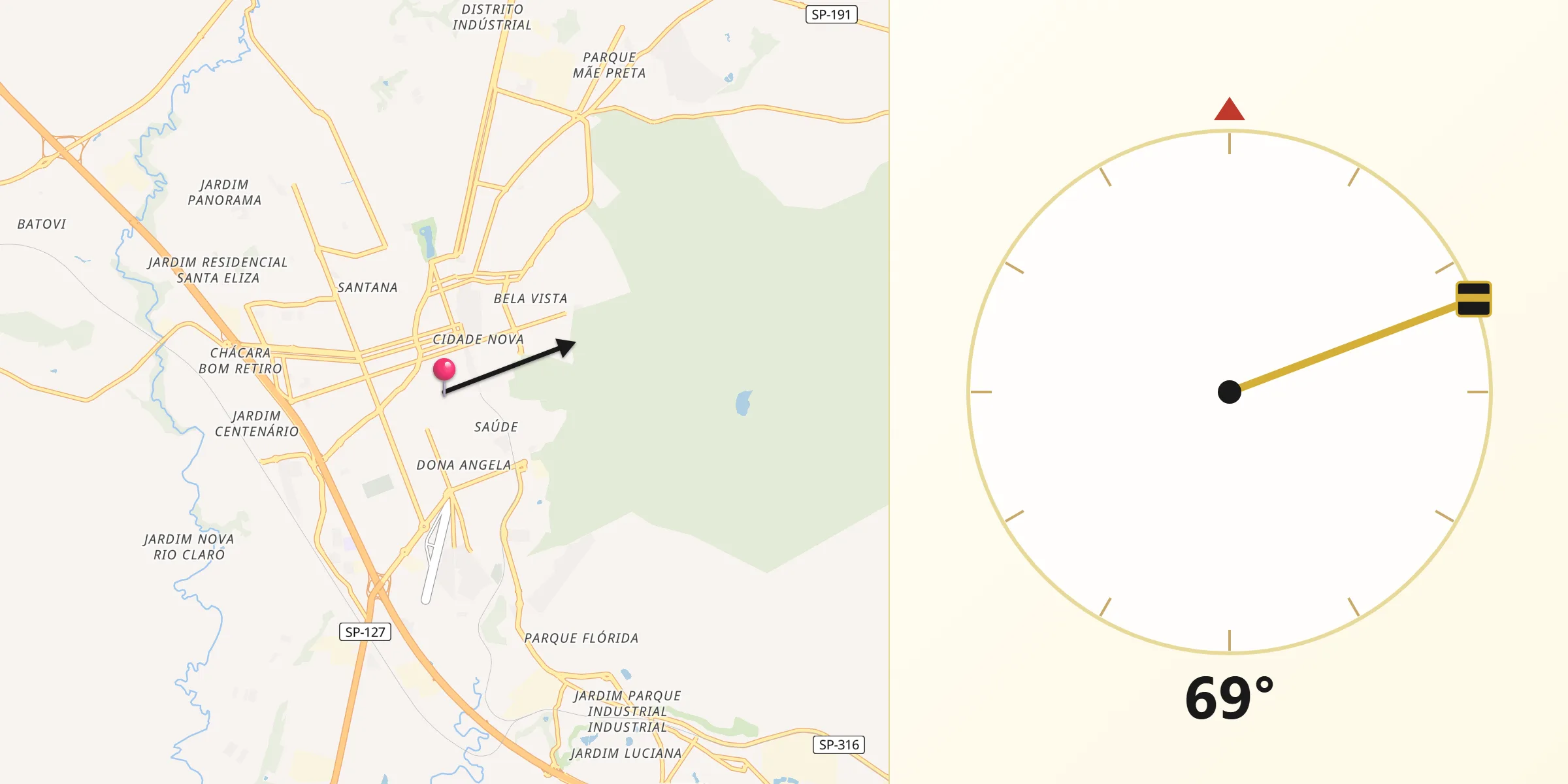 Direzione della Qibla da Rio Claro