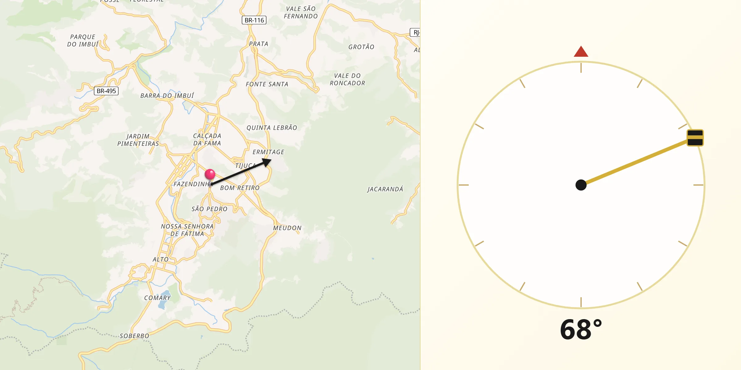 Direção da Qibla a partir de Bairro de São Pedro
