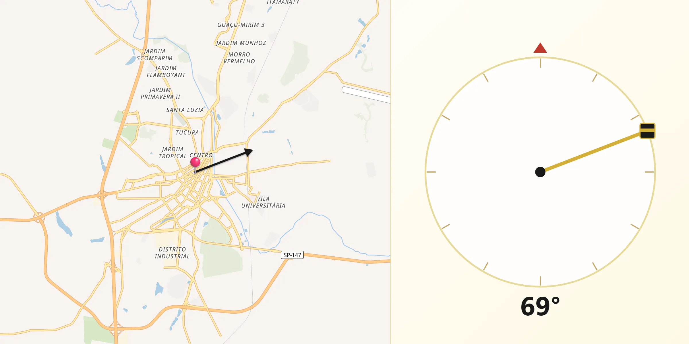 Direção da Qibla a partir de Mogi Mirim