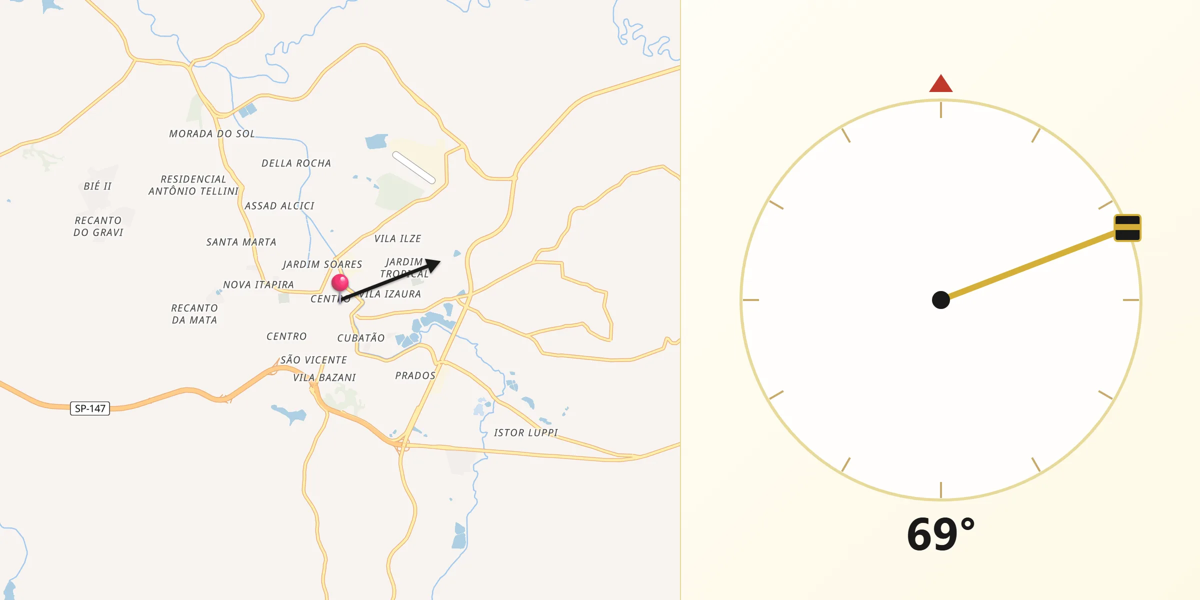 Direção da Qibla a partir de Itapira