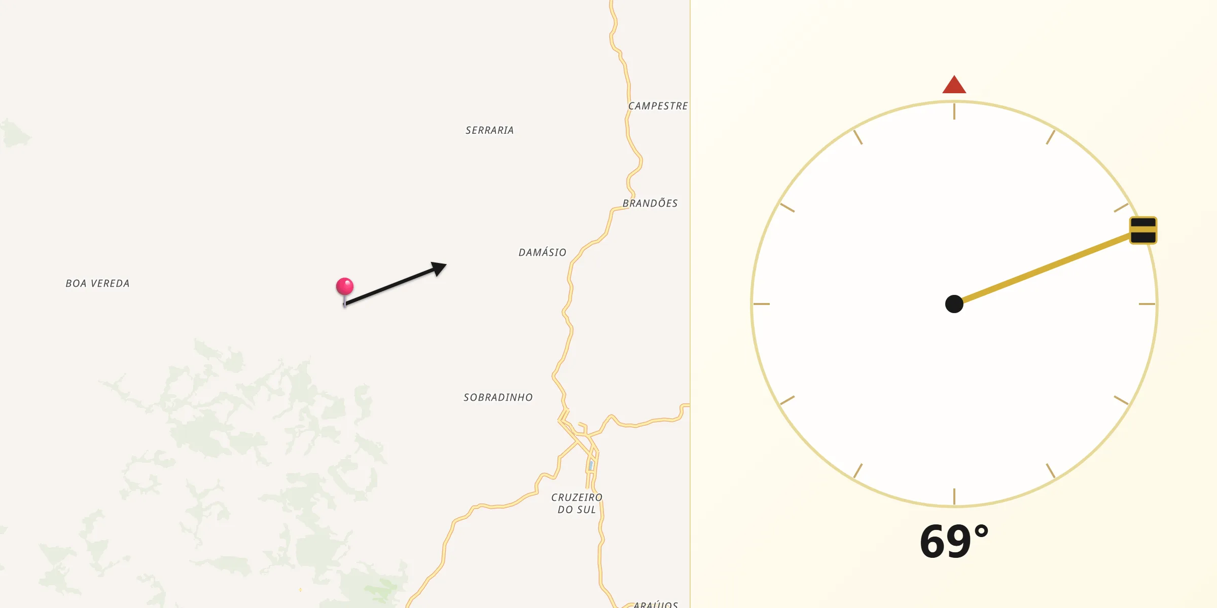 Direção da Qibla a partir de Bom Repouso