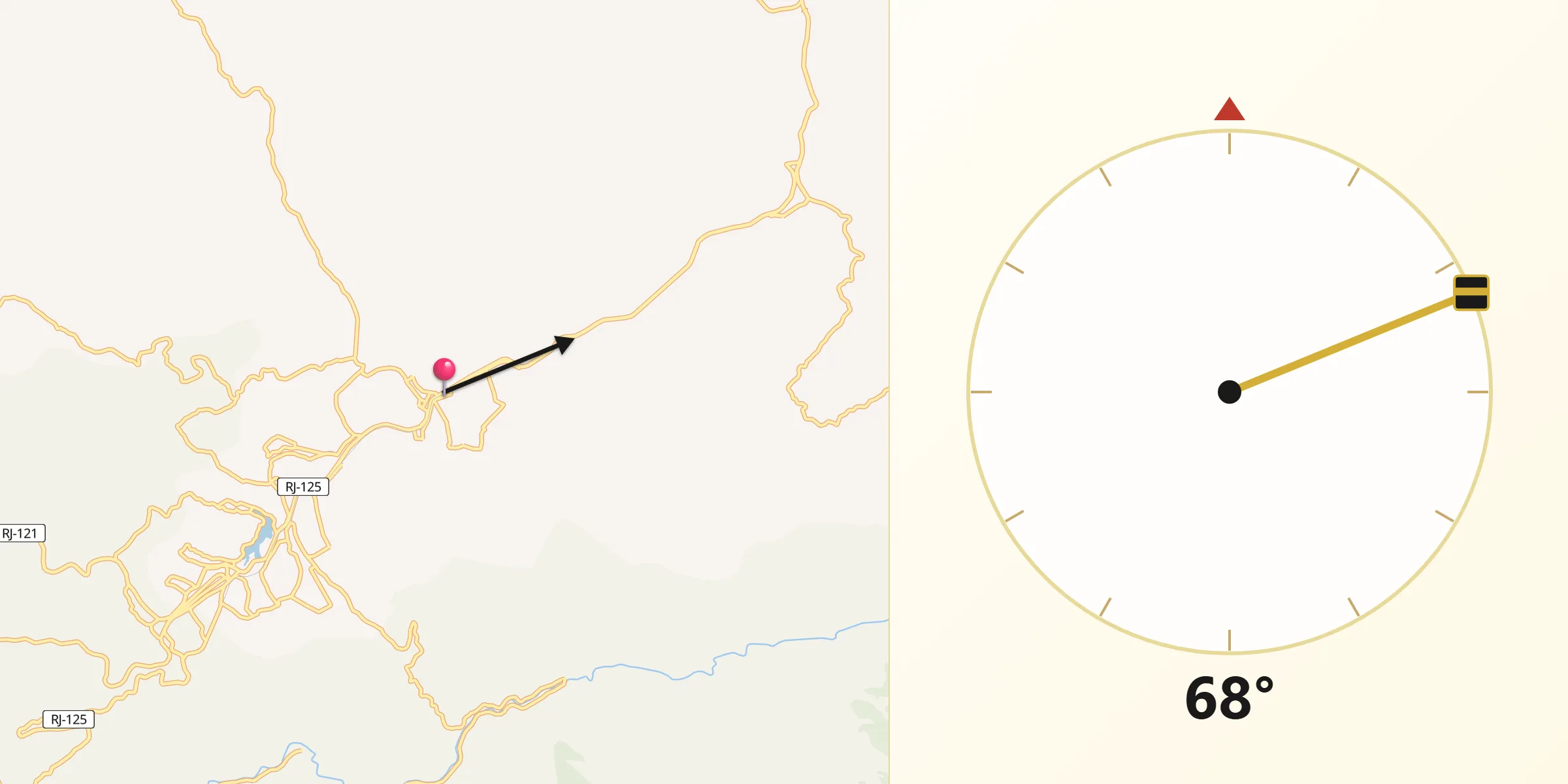 Direção da Qibla a partir de Miguel Pereira