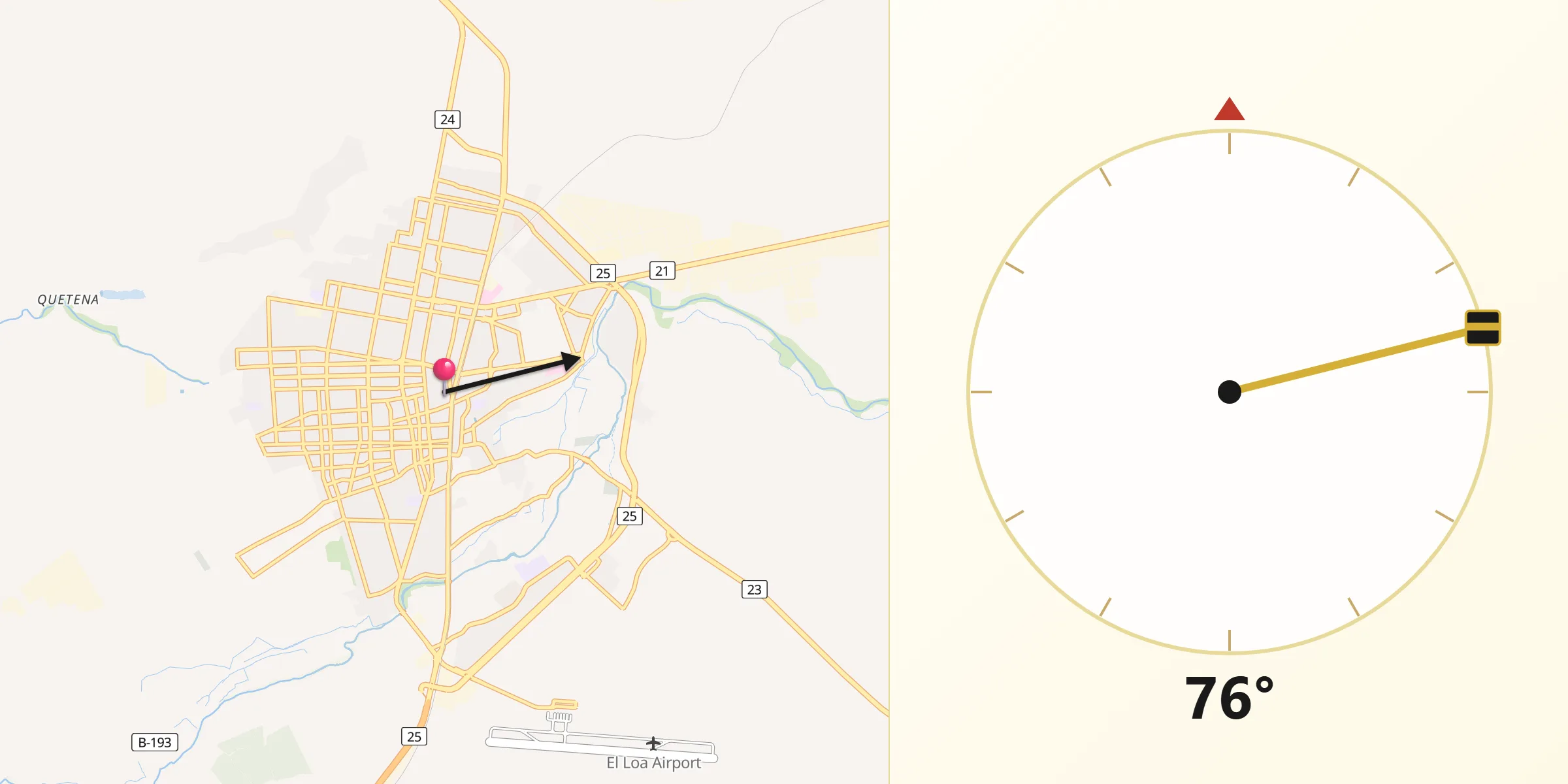 Dirección de la Qibla desde Calama