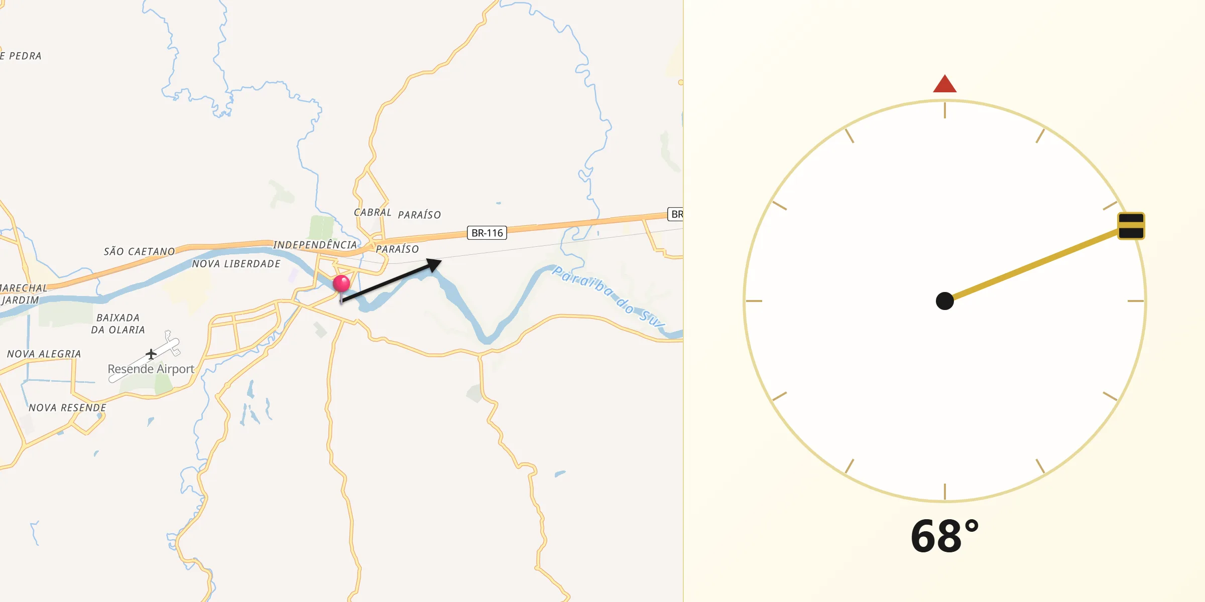 Direção da Qibla a partir de Resende