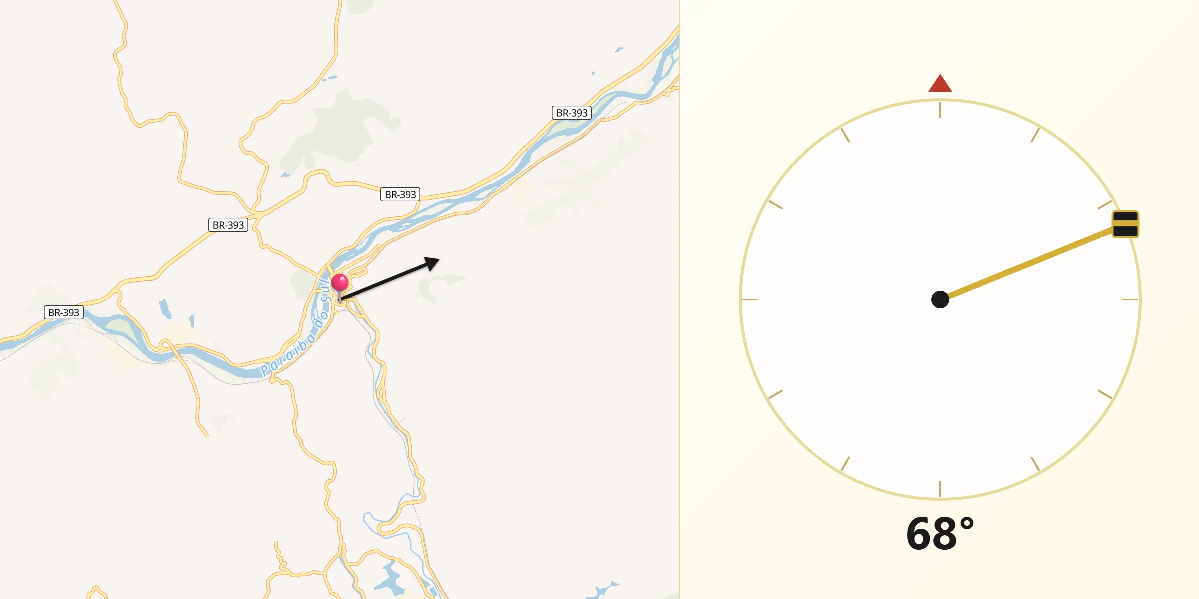 Direção da Qibla a partir de Barra do Piraí