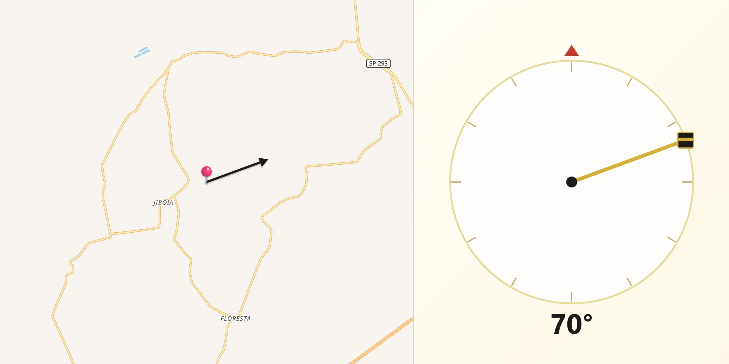 Direção da Qibla a partir de Cabrália Paulista