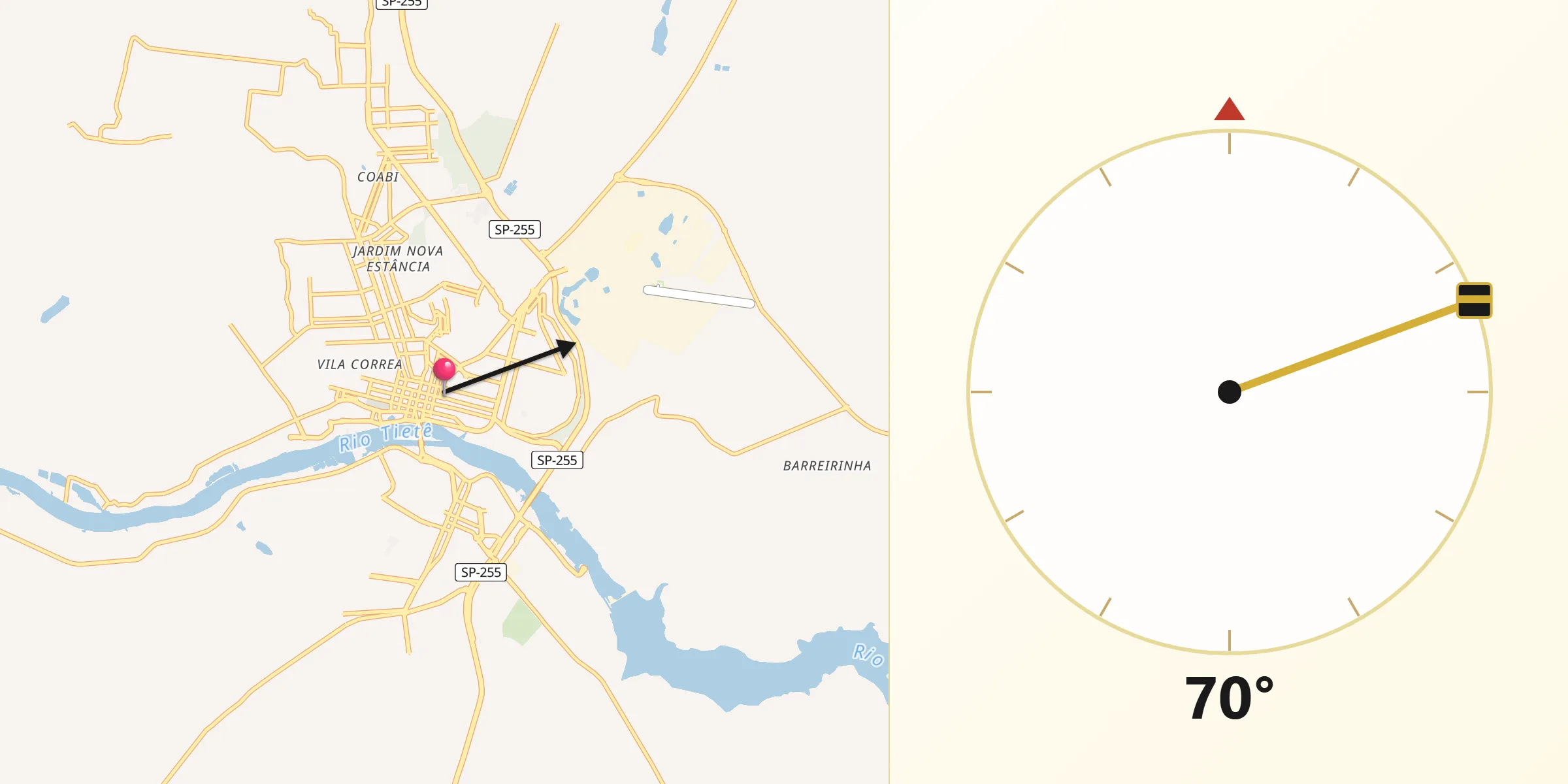 Direção da Qibla a partir de Barra Bonita