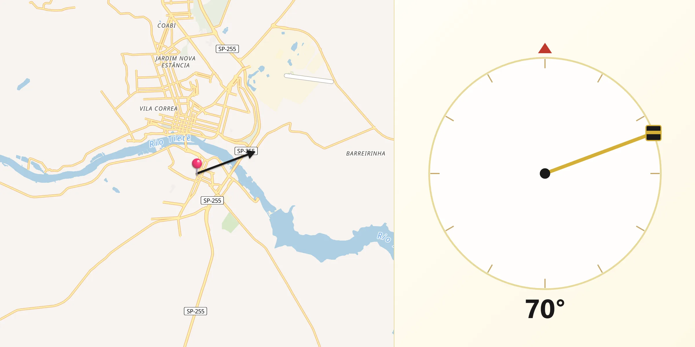 Direção da Qibla a partir de Igaraçu do Tietê