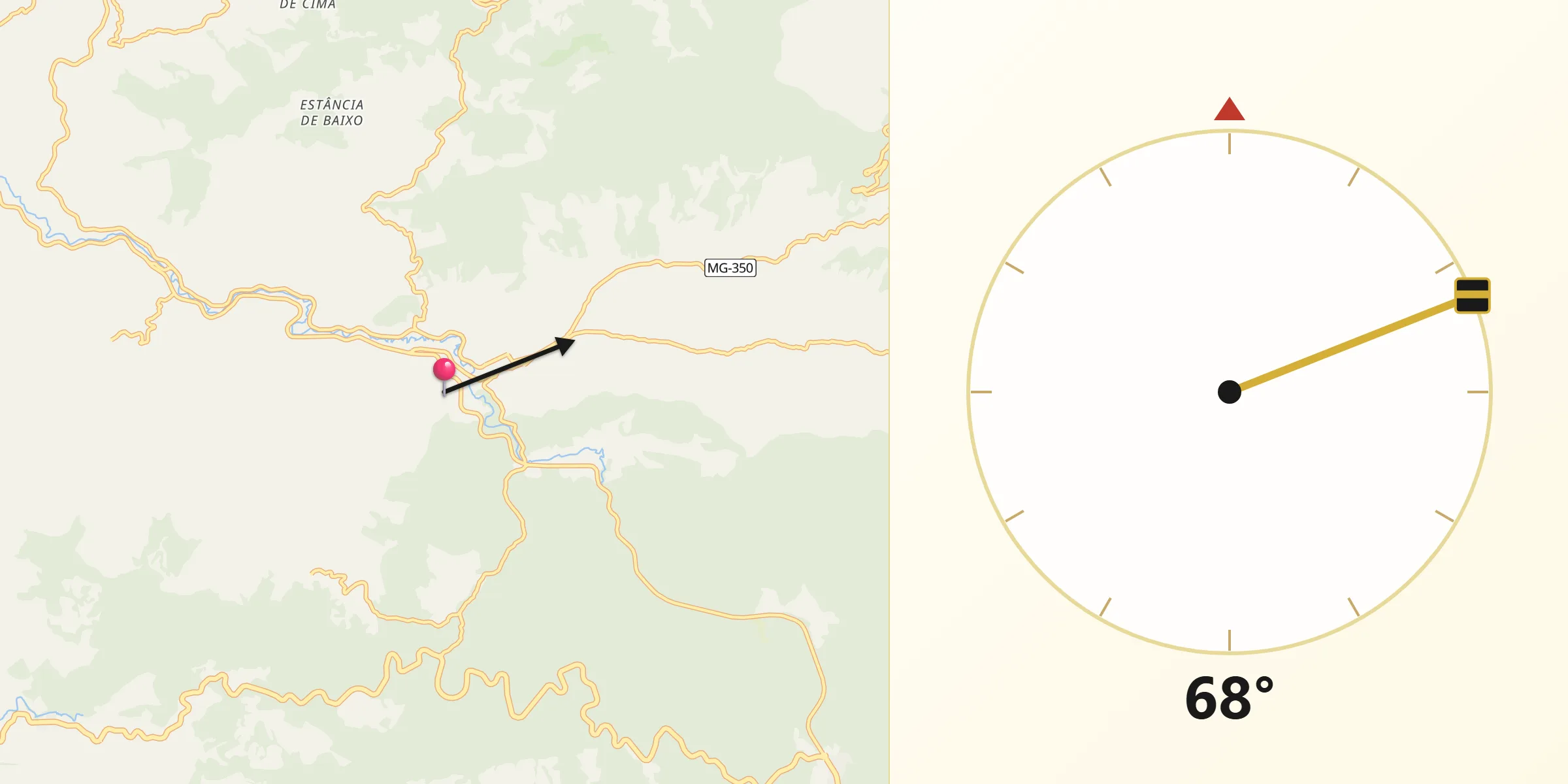 Direção da Qibla a partir de Delfim Moreira