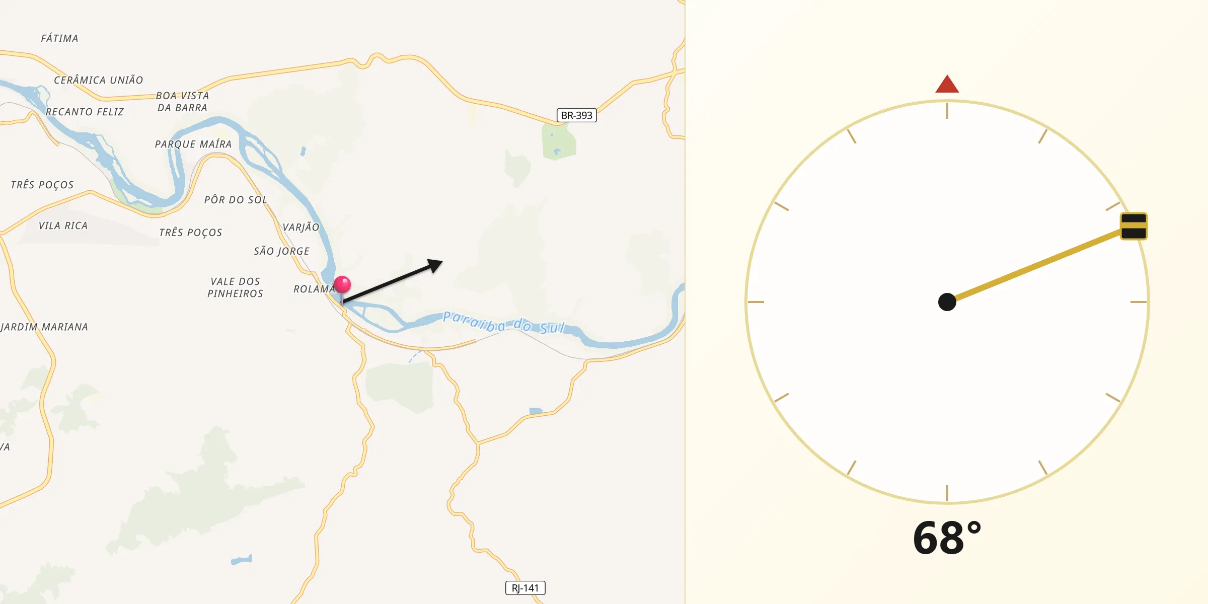 Direção da Qibla a partir de Pinheiral
