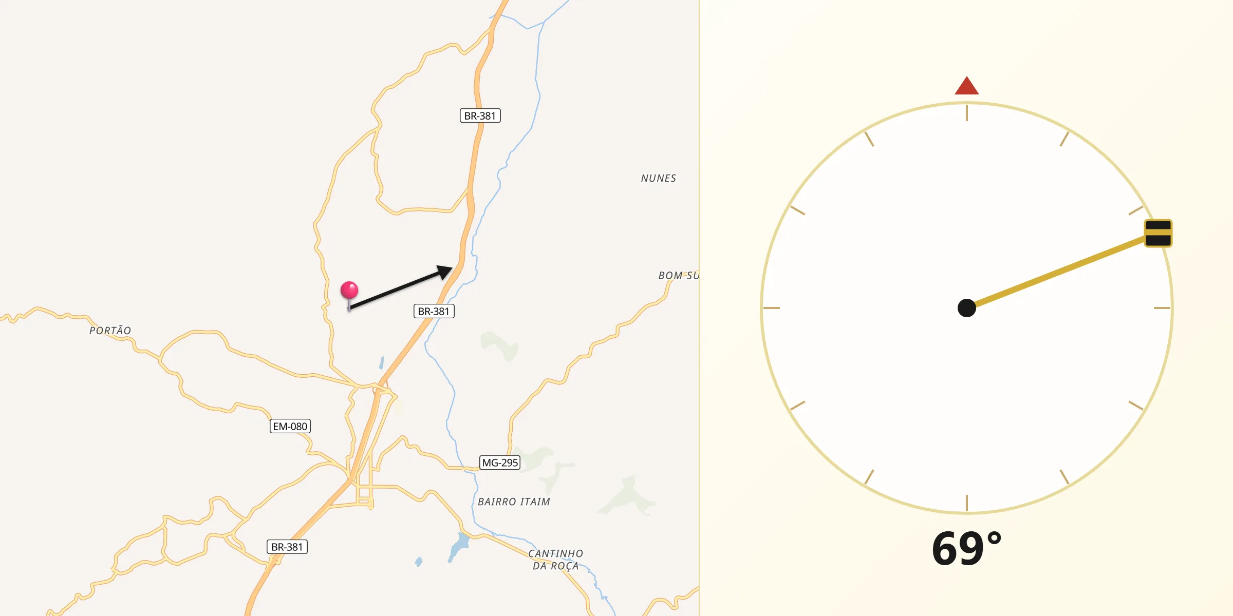 Direção da Qibla a partir de Cambuí