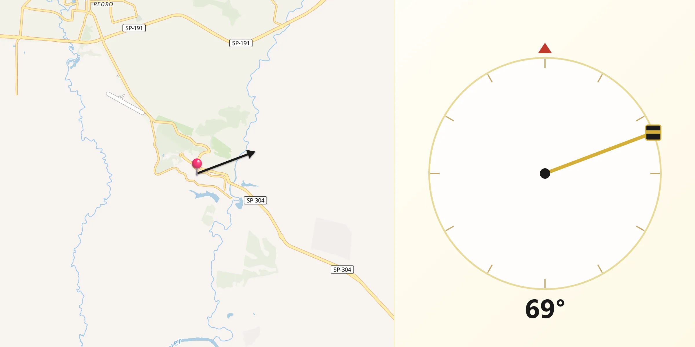 Direção da Qibla a partir de Águas de São Pedro