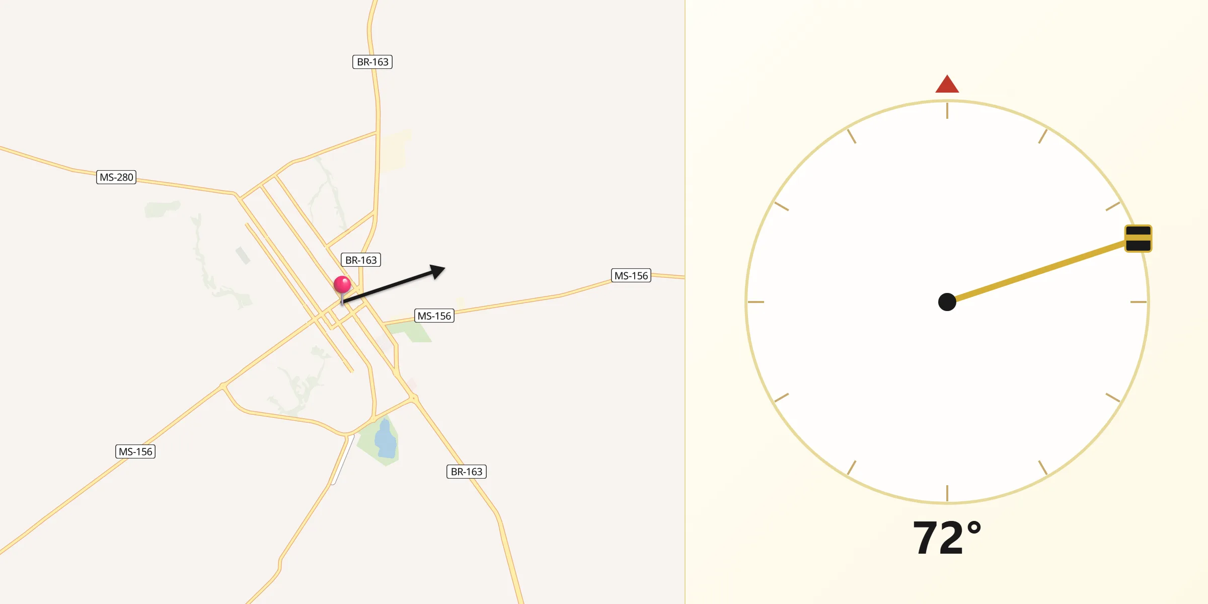 Direção da Qibla a partir de Caarapó