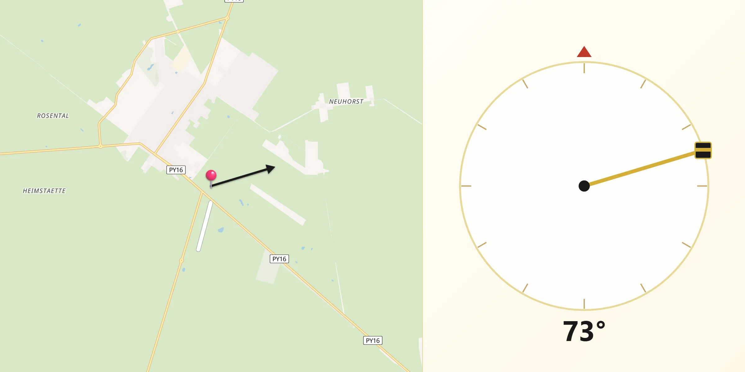 Dirección de la Qibla desde Colonia Neuland