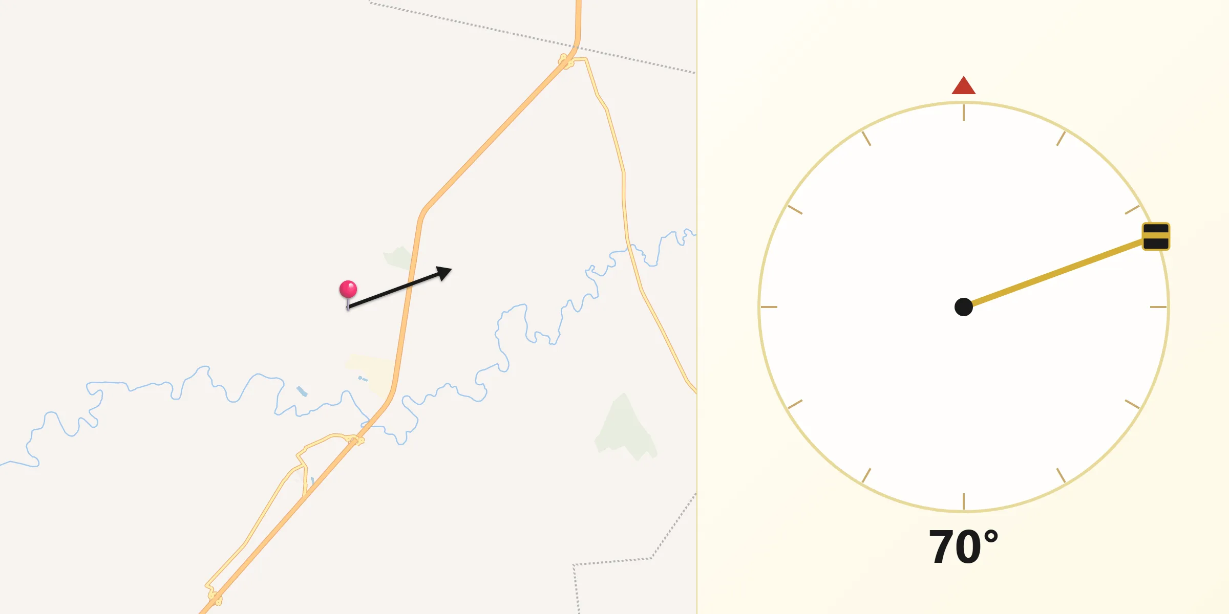 Direção da Qibla a partir de Espírito Santo do Turvo