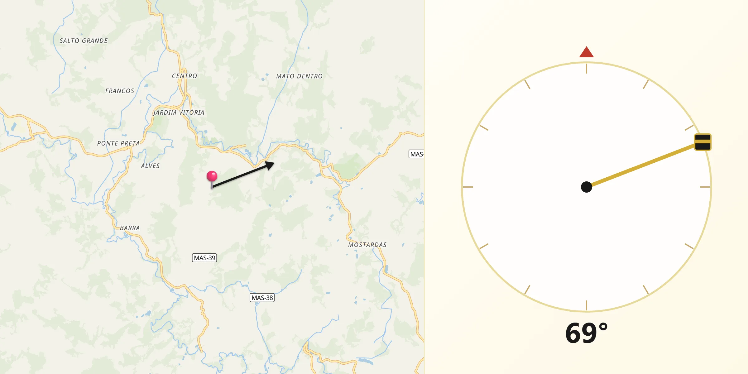 Direção da Qibla a partir de Monte Alegre do Sul