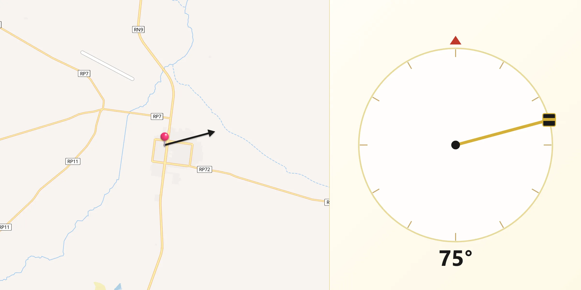 Dirección de la Qibla desde Abra Pampa