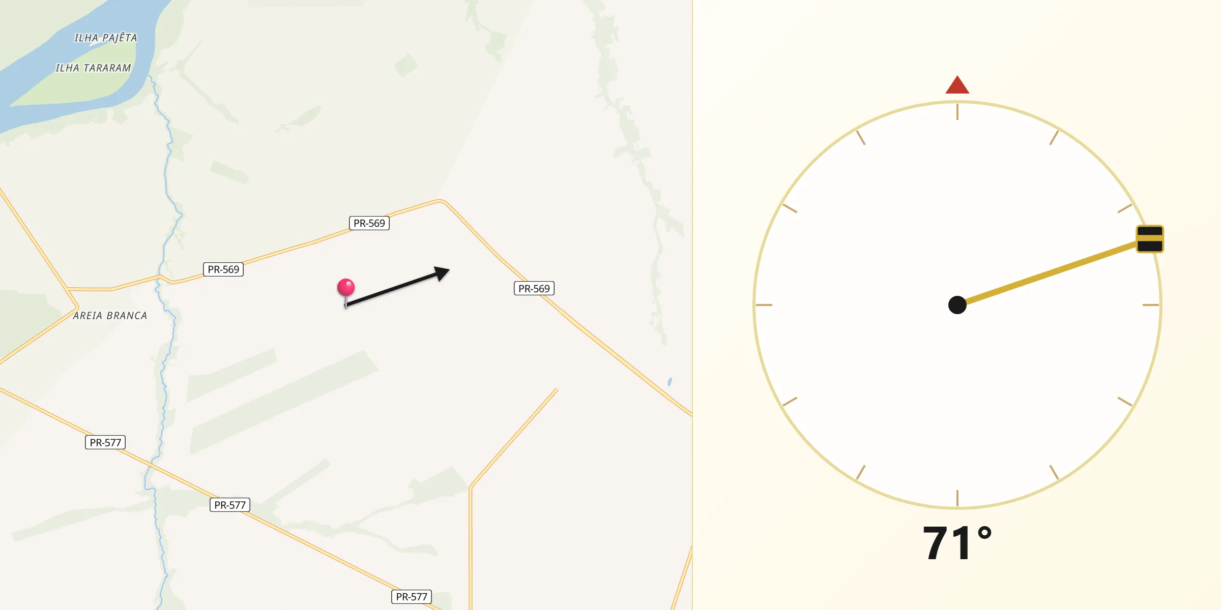 Direção da Qibla a partir de Marilena