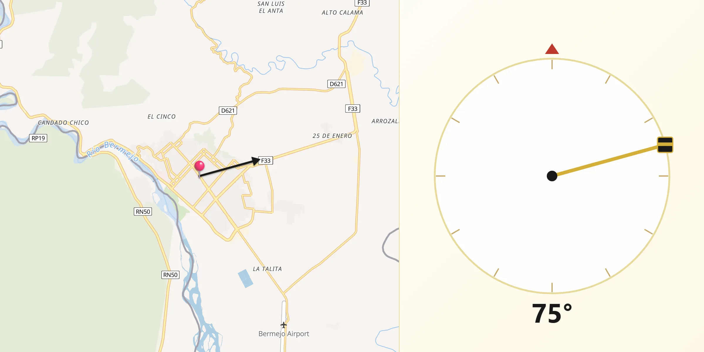 Dirección de la Qibla desde Bermejo