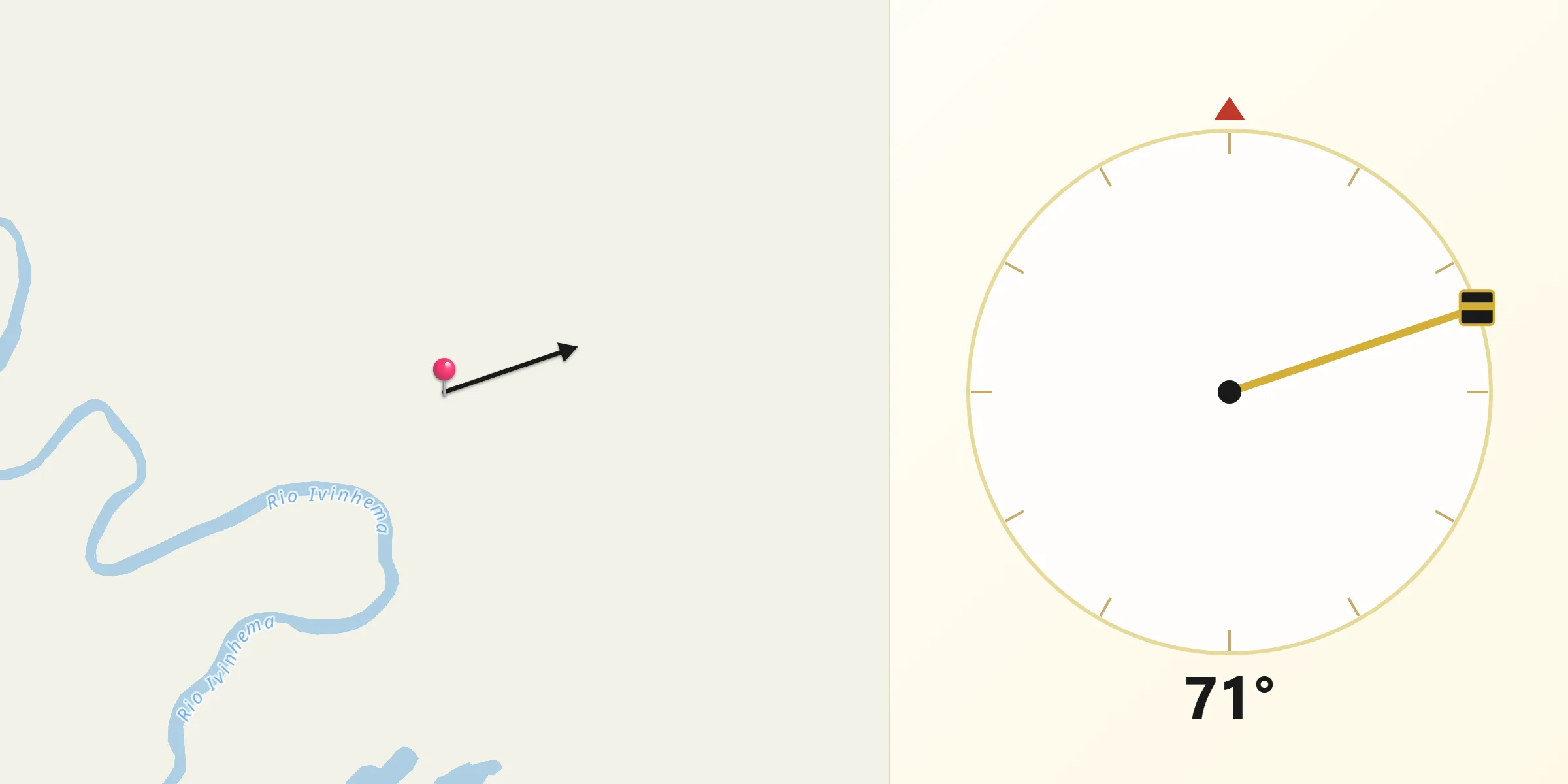Direção da Qibla a partir de Taquarussu