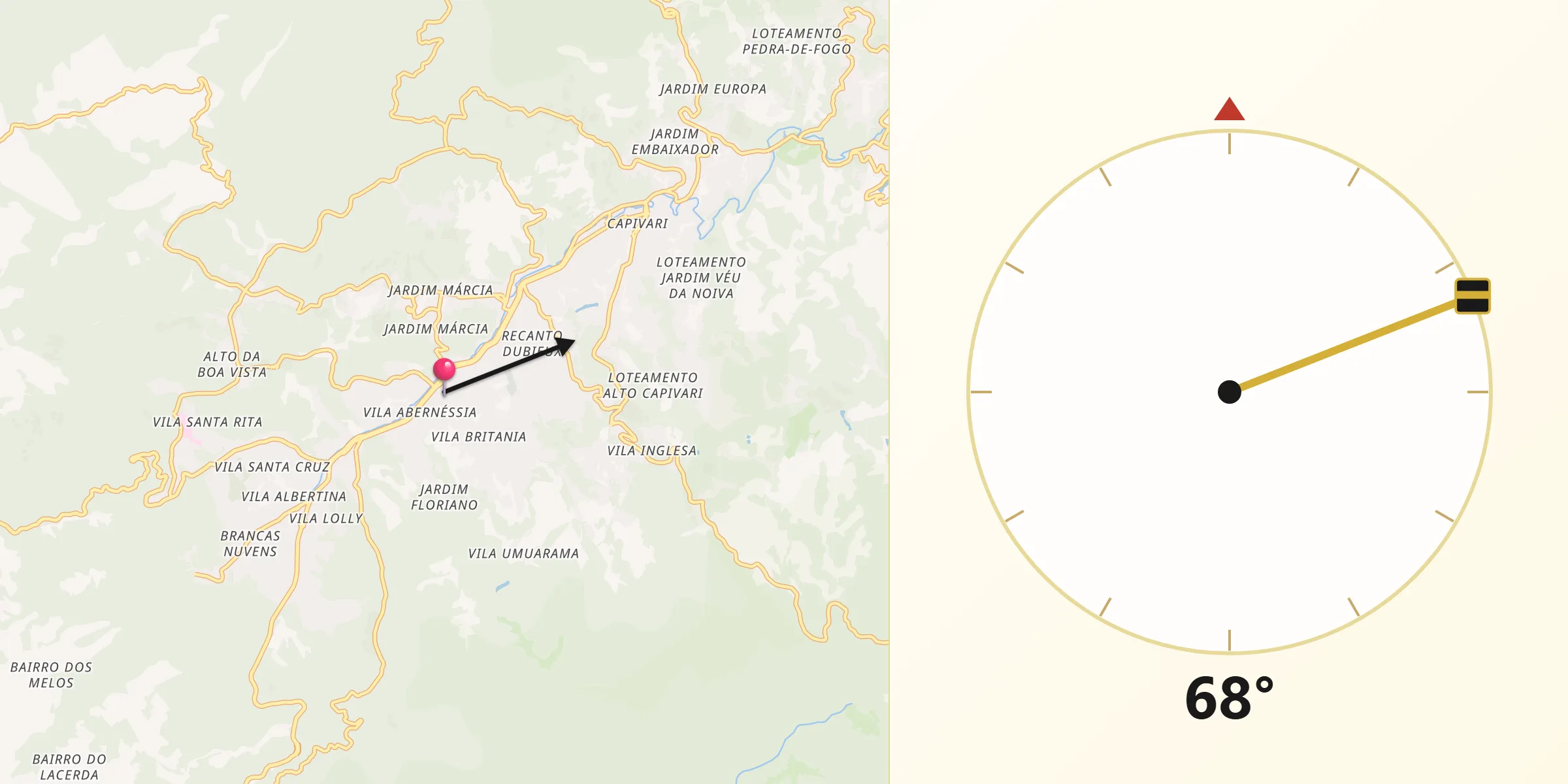 Direção da Qibla a partir de Campos do Jordão