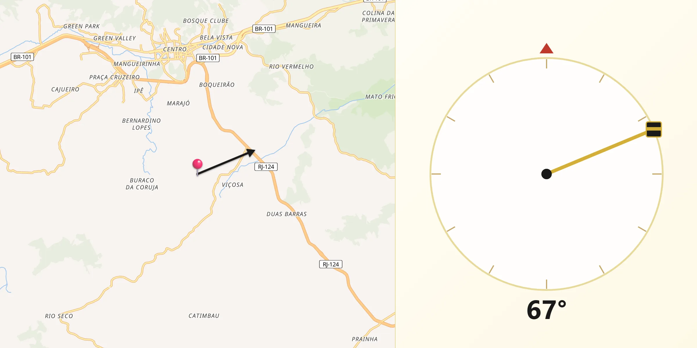 Direção da Qibla a partir de Rio Bonito