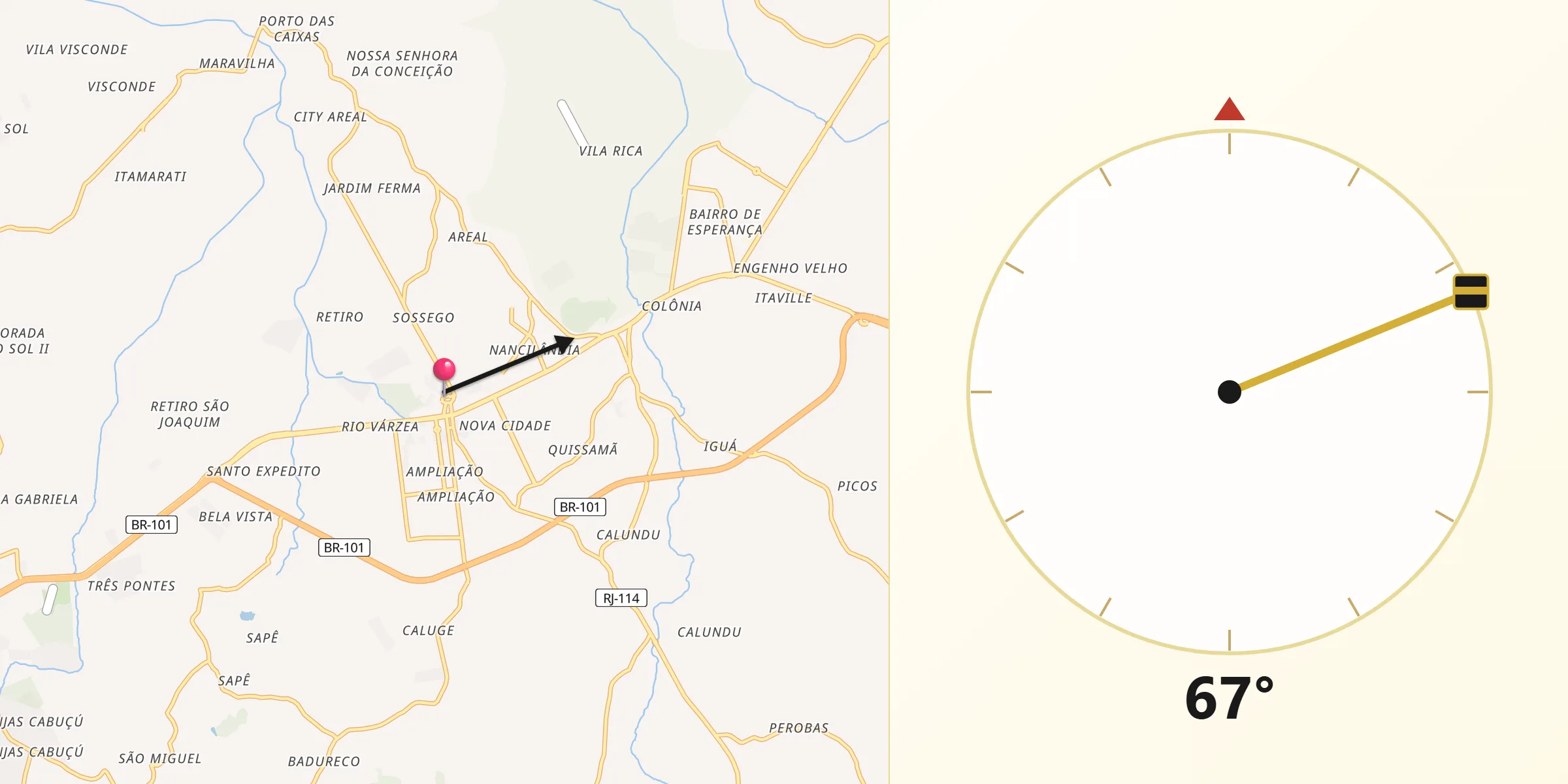 Direção da Qibla a partir de Itaboraí