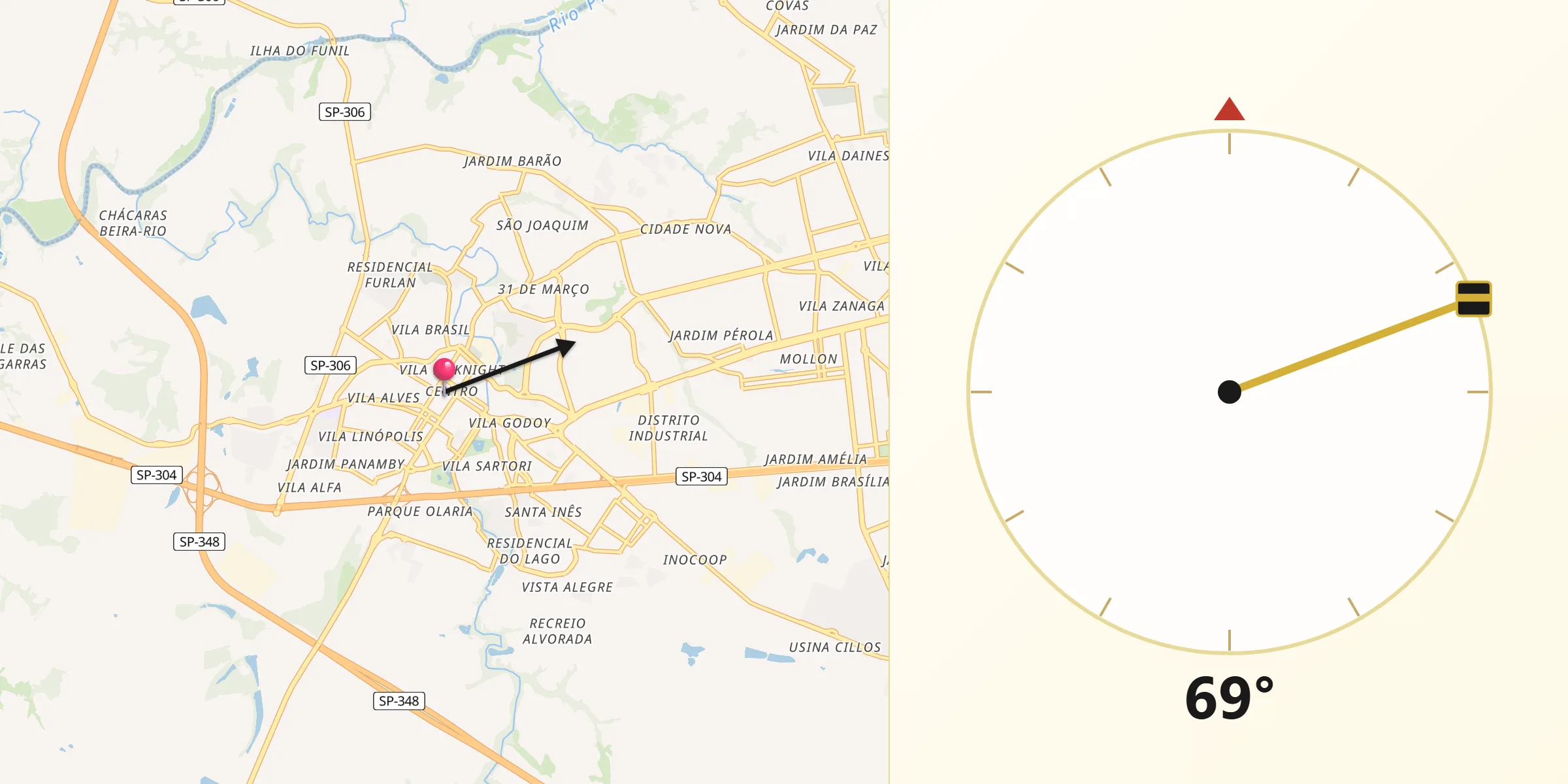 Direção da Qibla a partir de Santa Bárbara d'Oeste